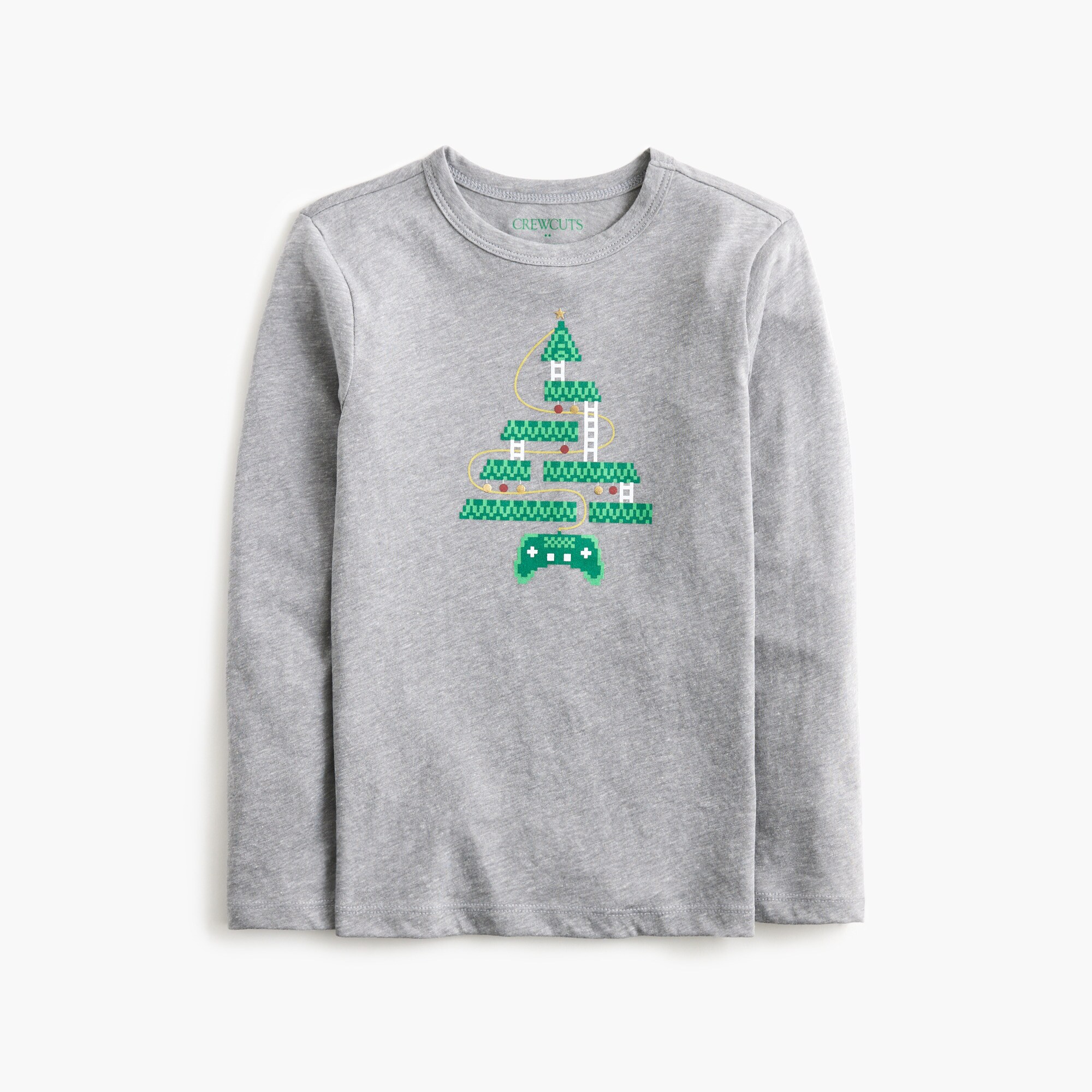 Boys' long-sleeve video game holiday tree graphic tee