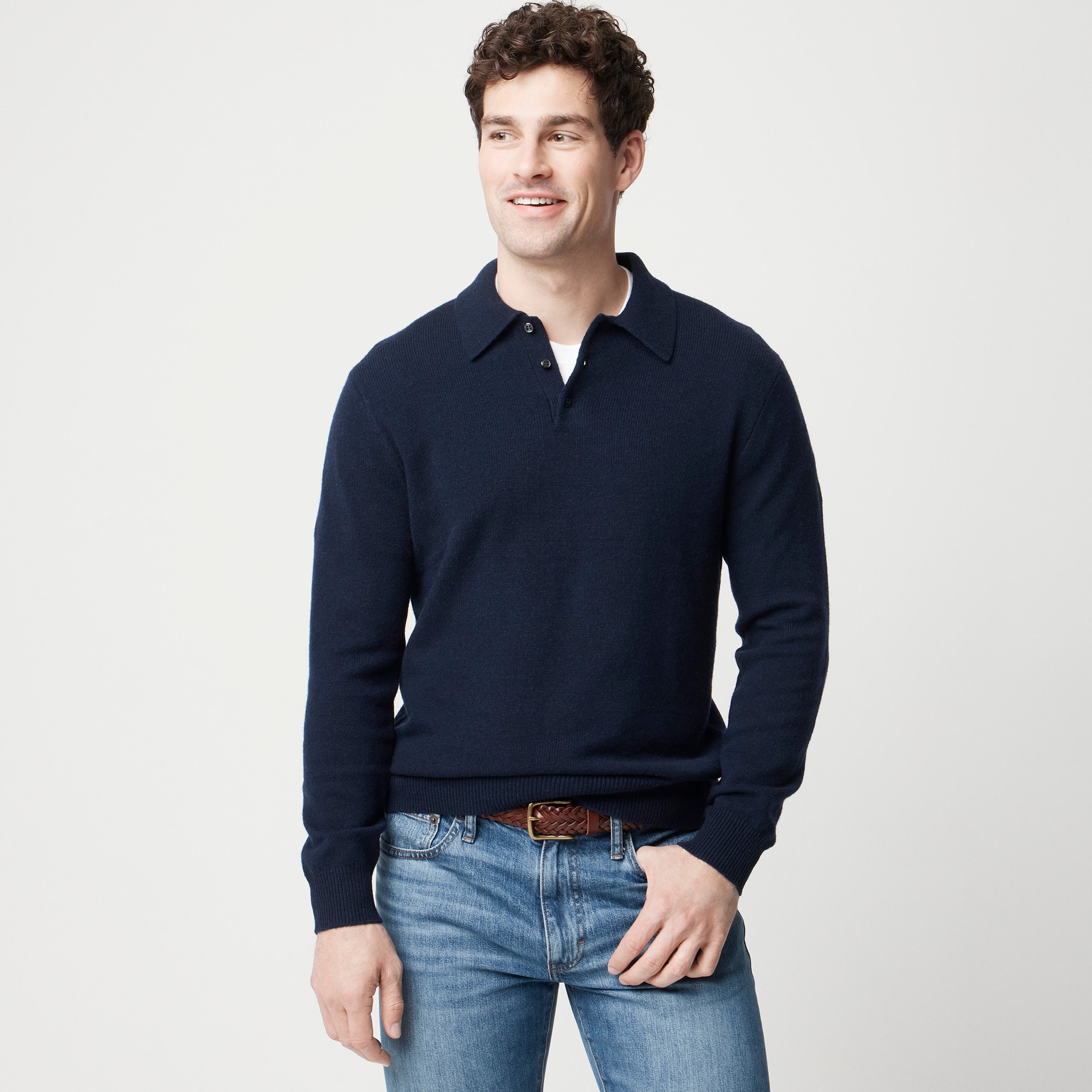 mens Long-sleeve supersoft lambswool-blend polo shirt