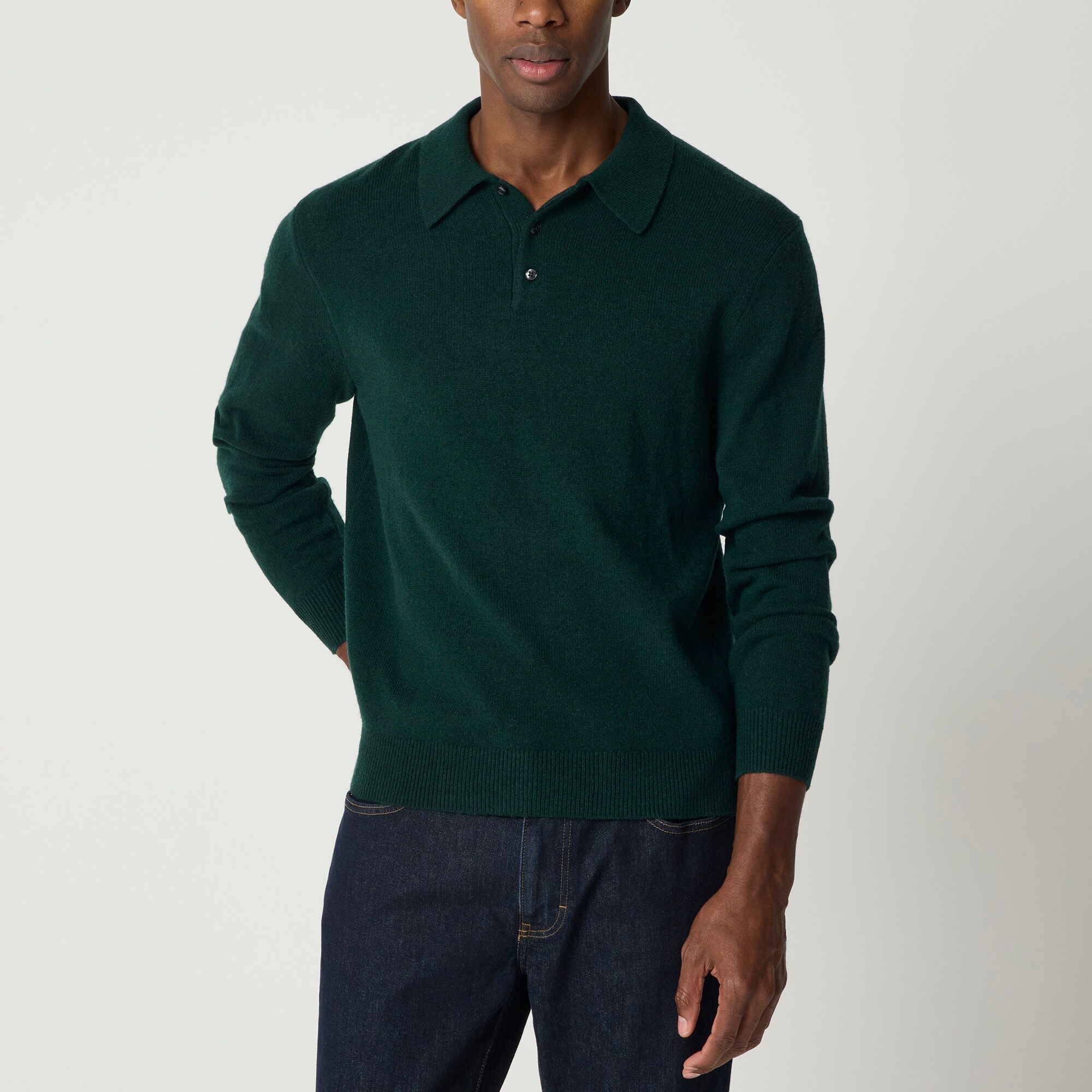 mens Long-sleeve supersoft lambswool-blend polo shirt