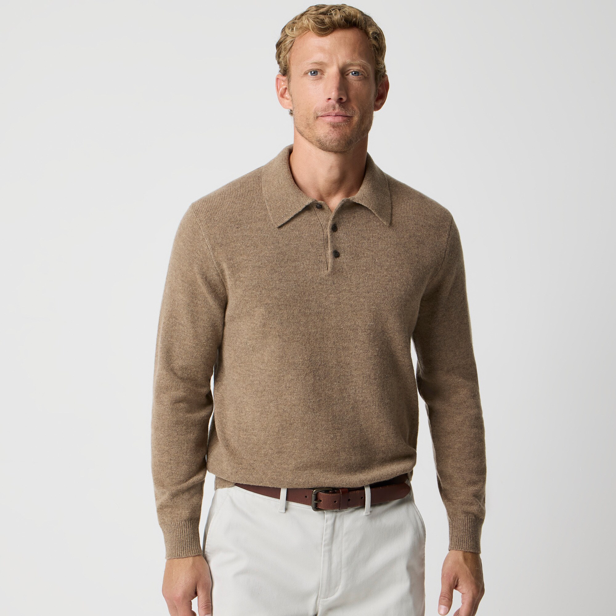 mens Long-sleeve supersoft lambswool-blend polo shirt