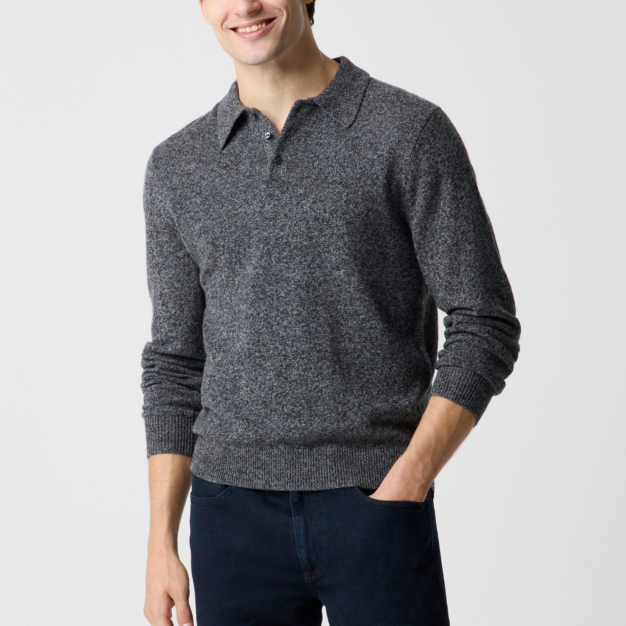 mens Long-sleeve supersoft lambswool-blend polo shirt