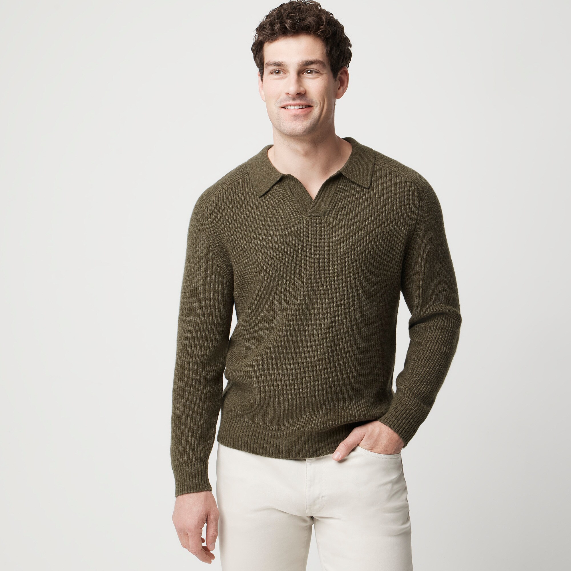mens Supersoft lambswool-blend johnny-collar sweater-polo
