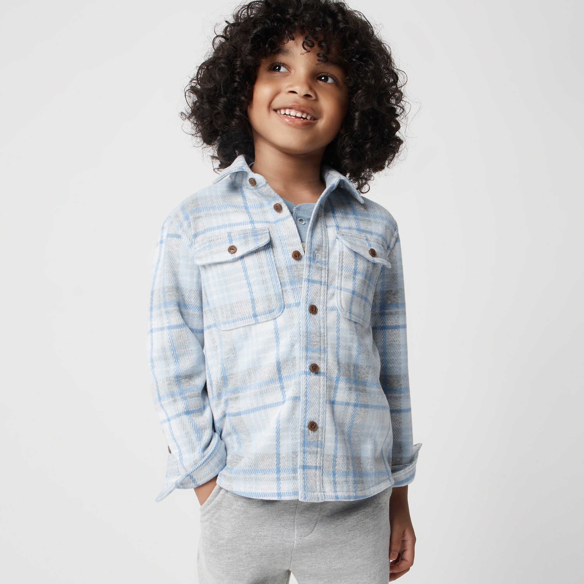 boys Boys' plaid knit-twill shirt-jacket