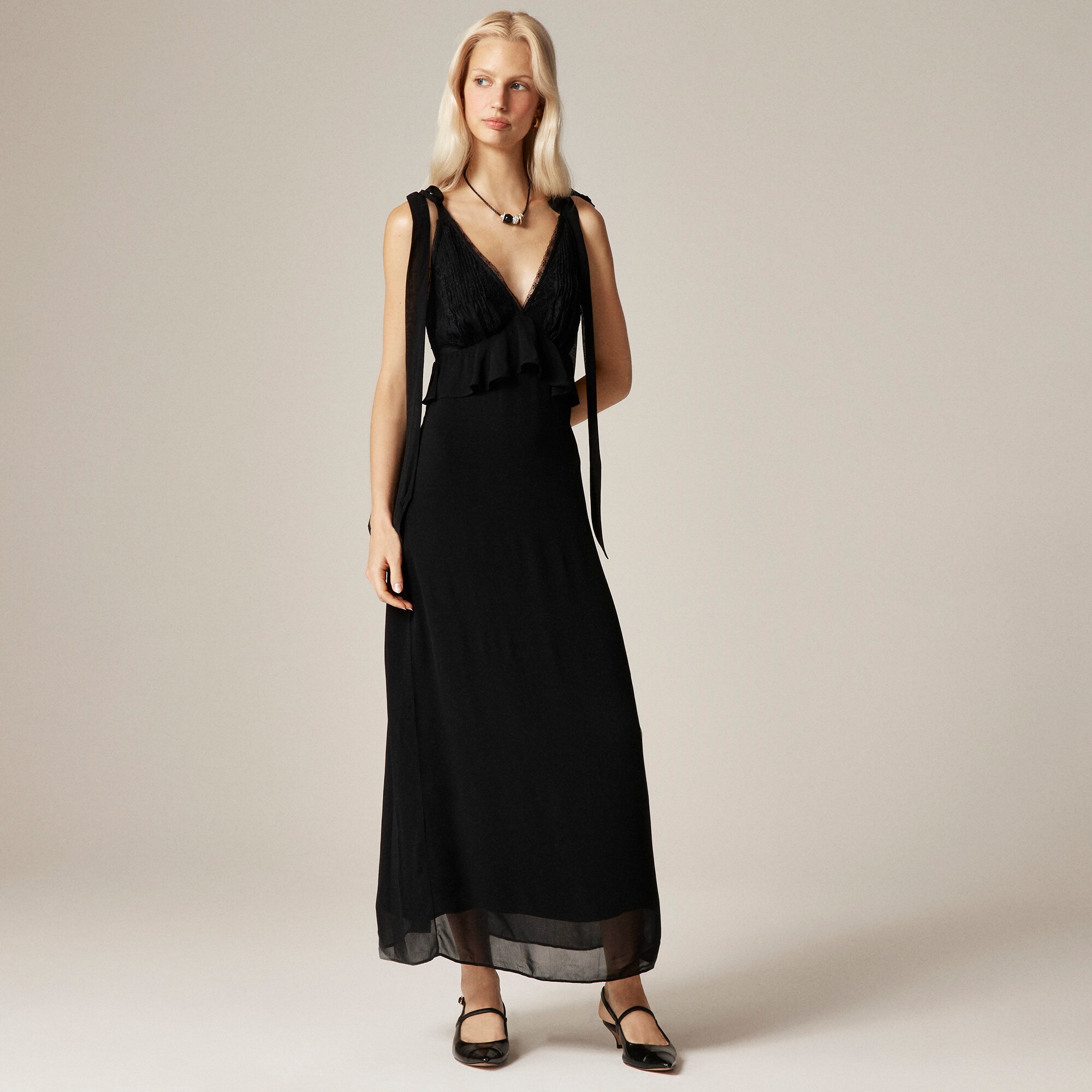 Collection Lace And Ruffle Midi Dress In Chiffon For Women