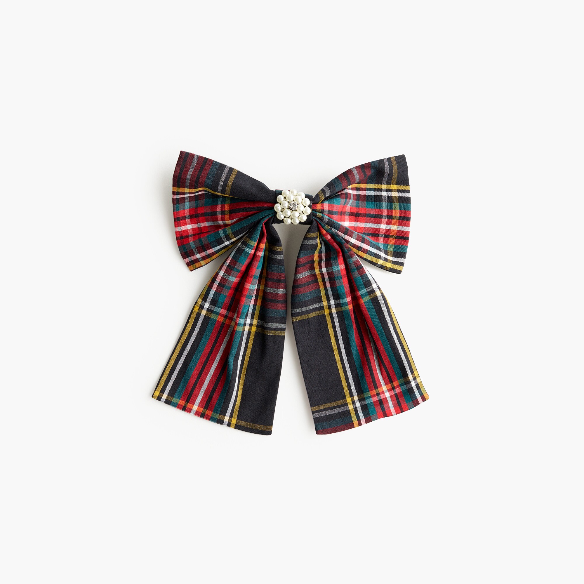 Embellished tartan bow barrette