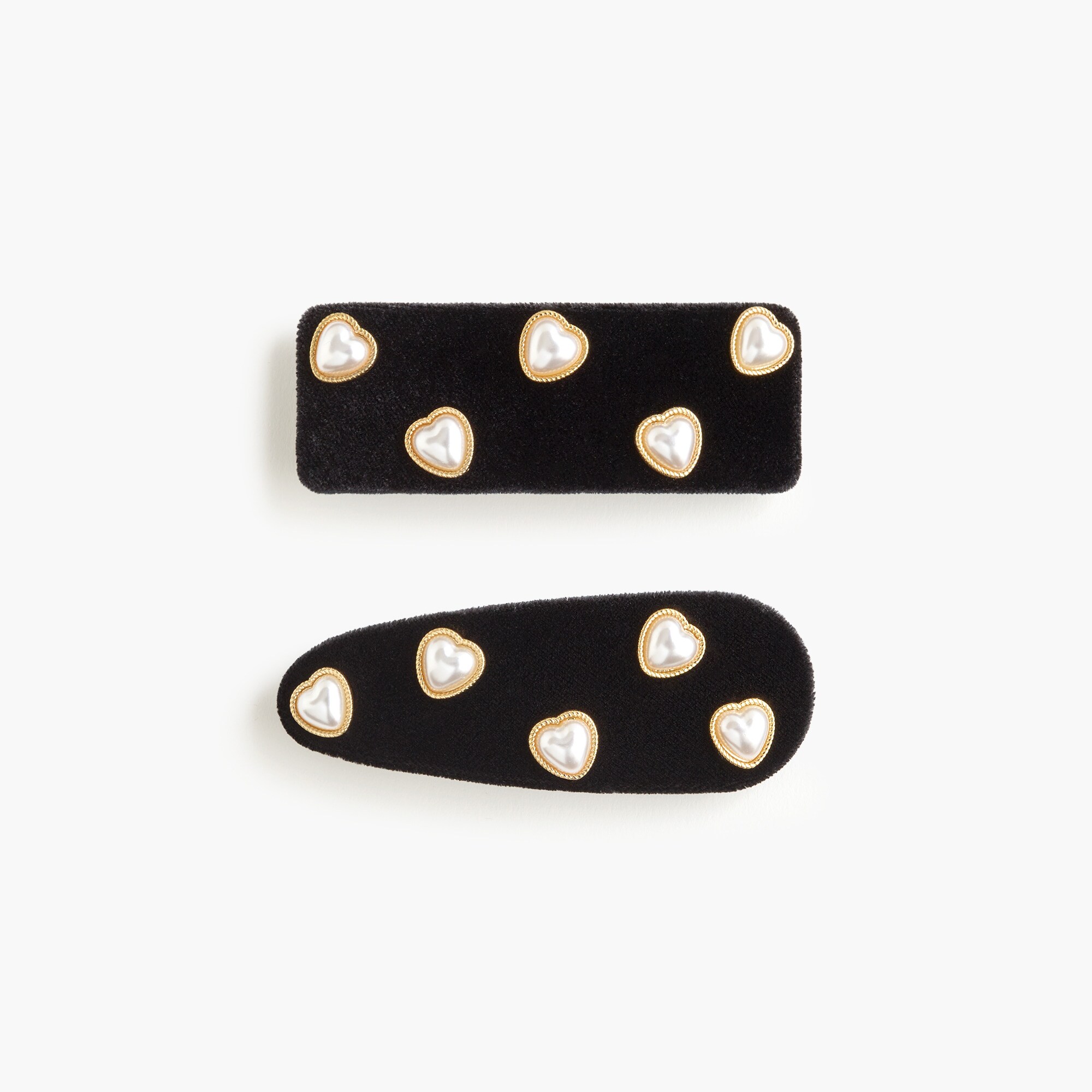 heart pearl velvet barrettes set-of-two for women