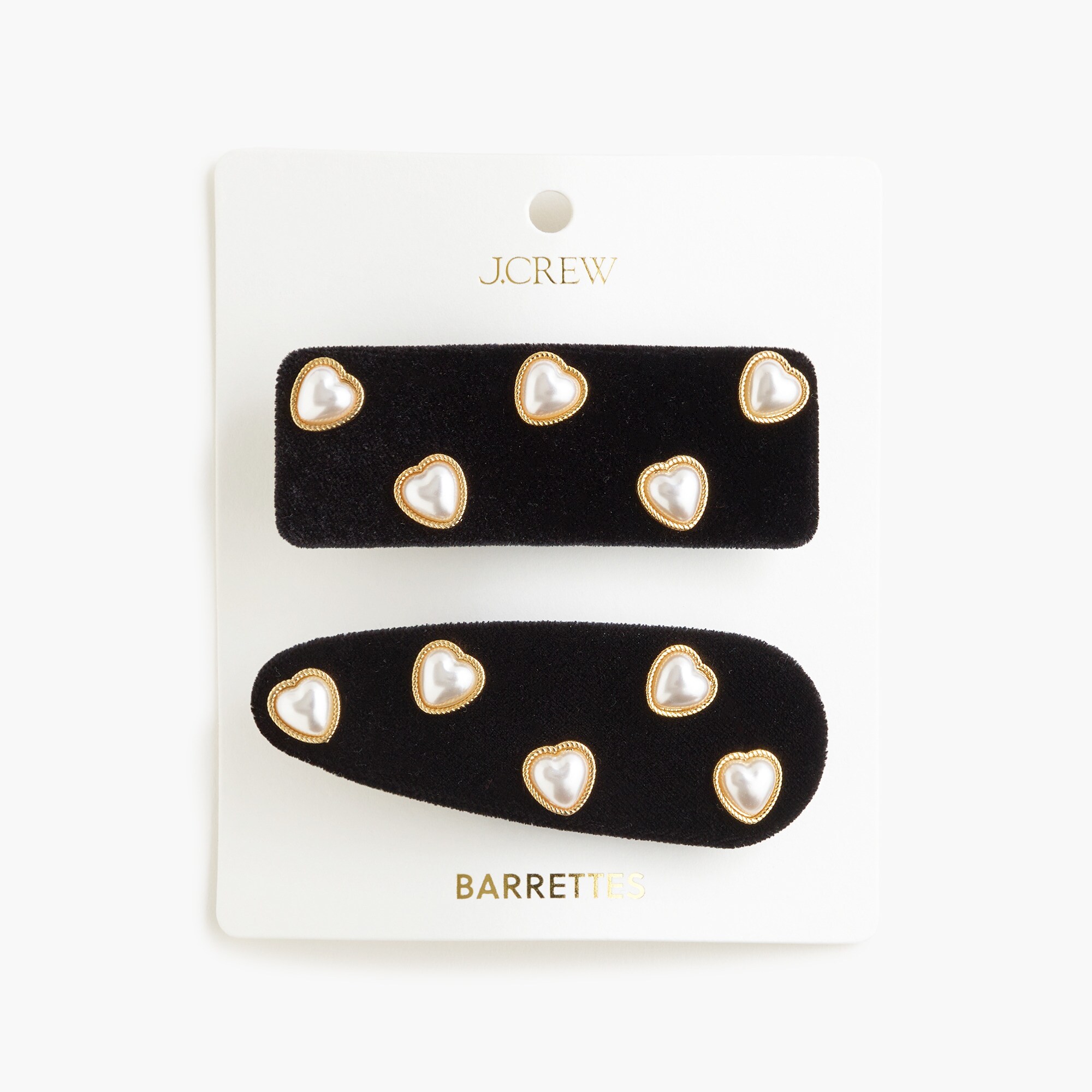 Heart pearl velvet barrettes set-of-two