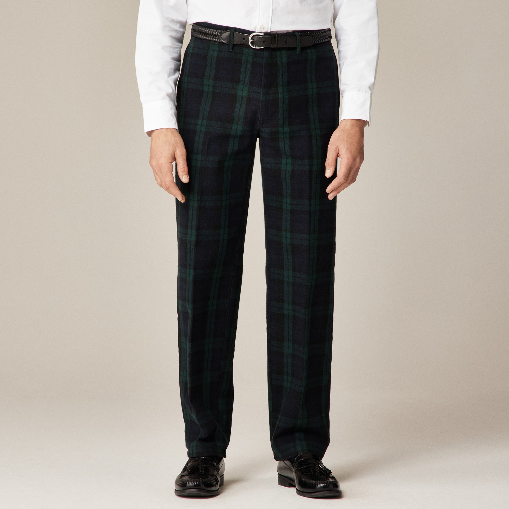 Straight-fit Brushed Twill Trouser In Black Watch Tartan For Men