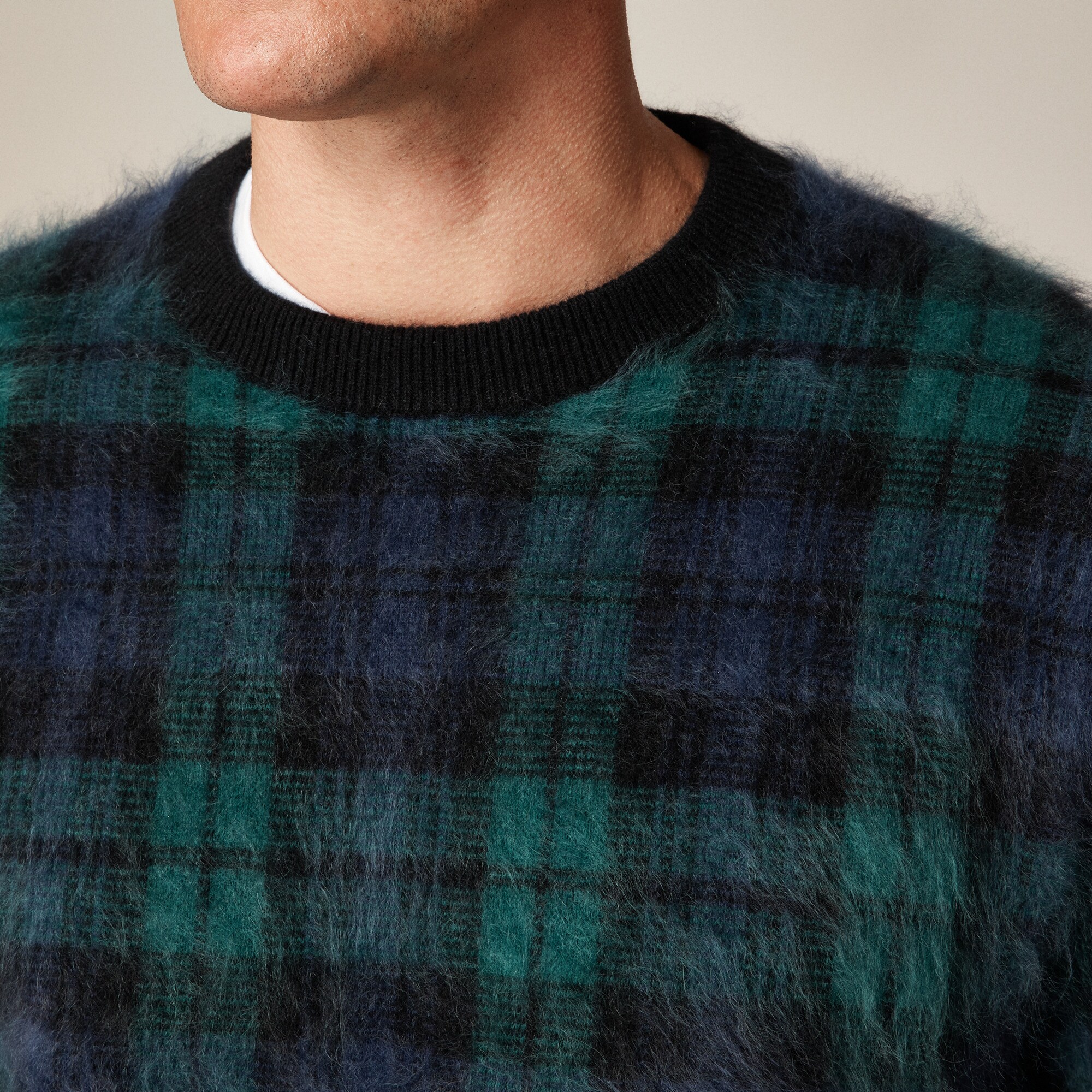Brushed cashmere sweater in Black Watch tartan