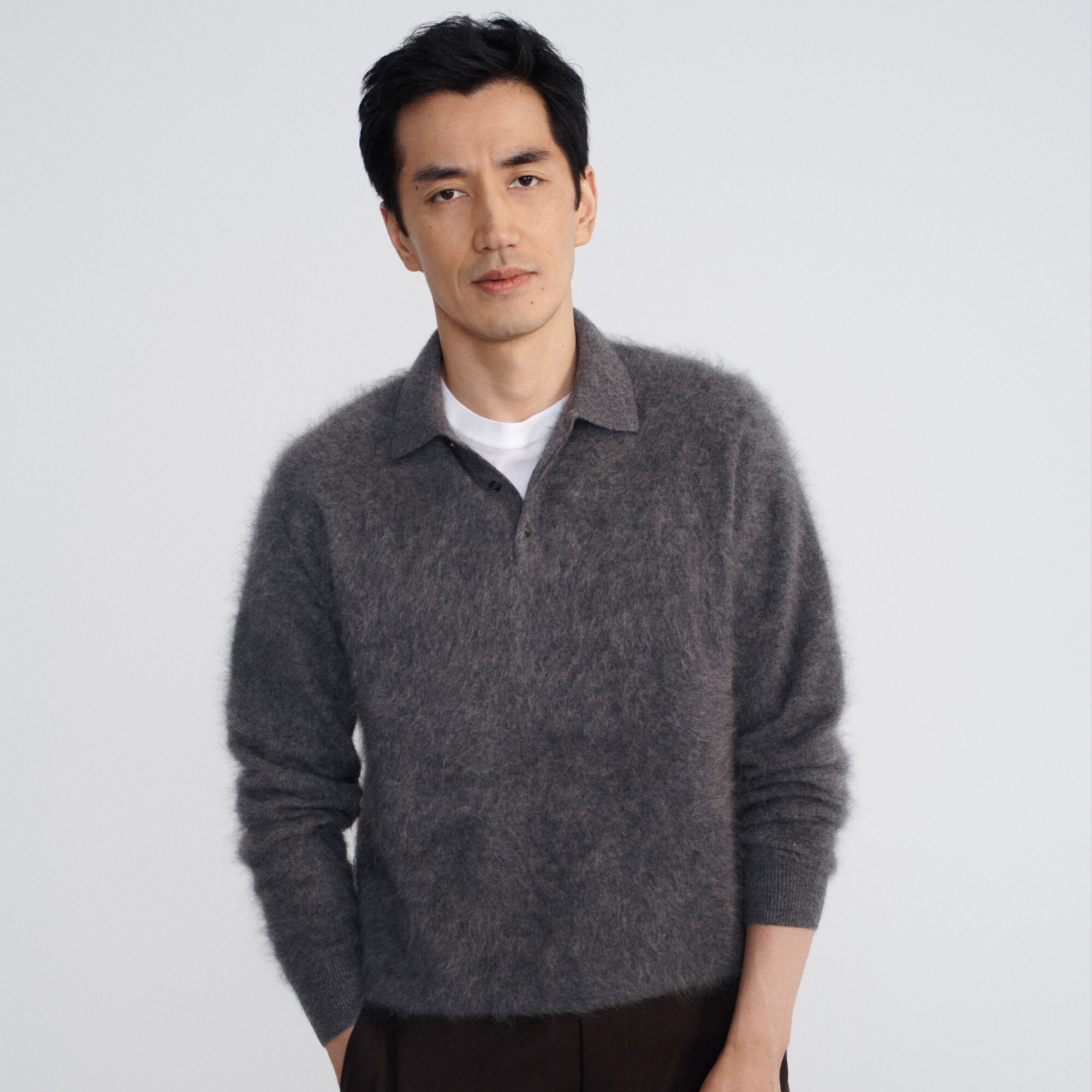 Brushed cashmere sweater-polo