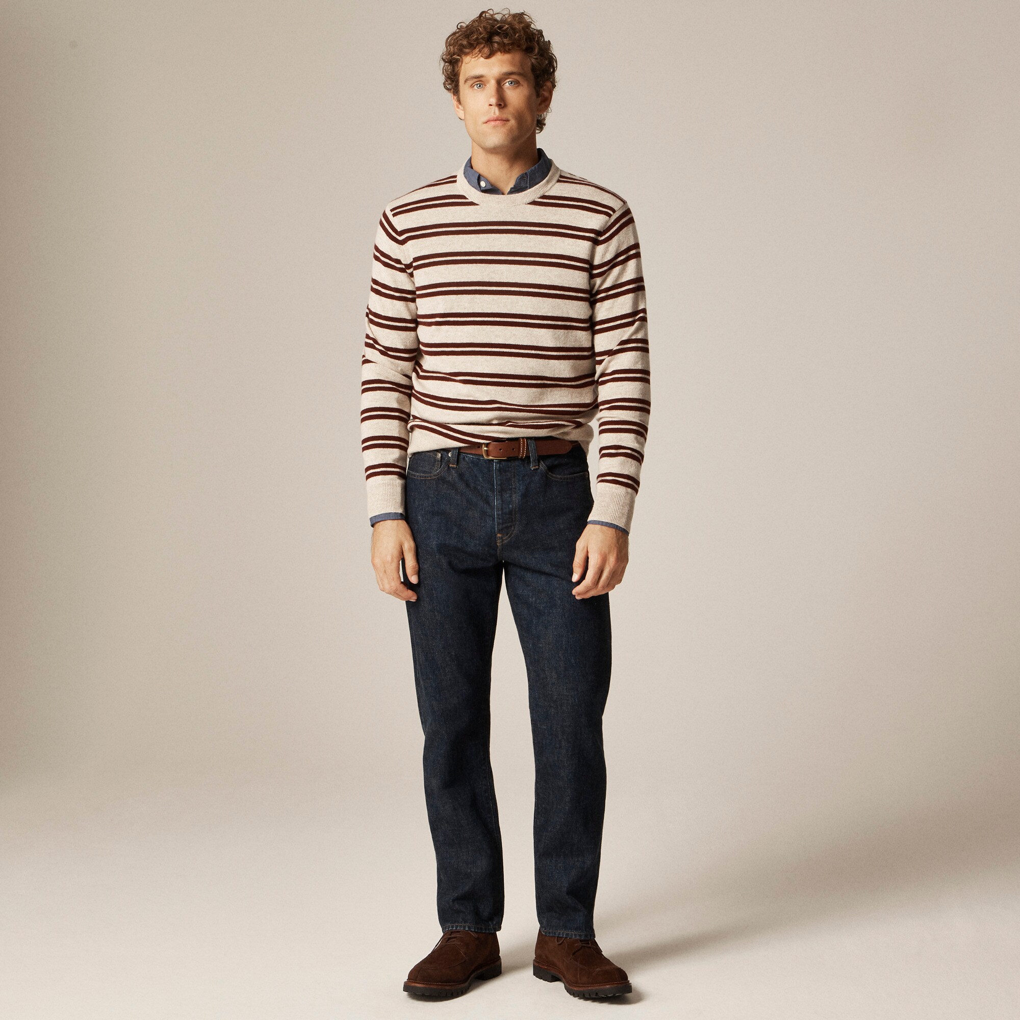 Cashmere crewneck sweater in double stripe