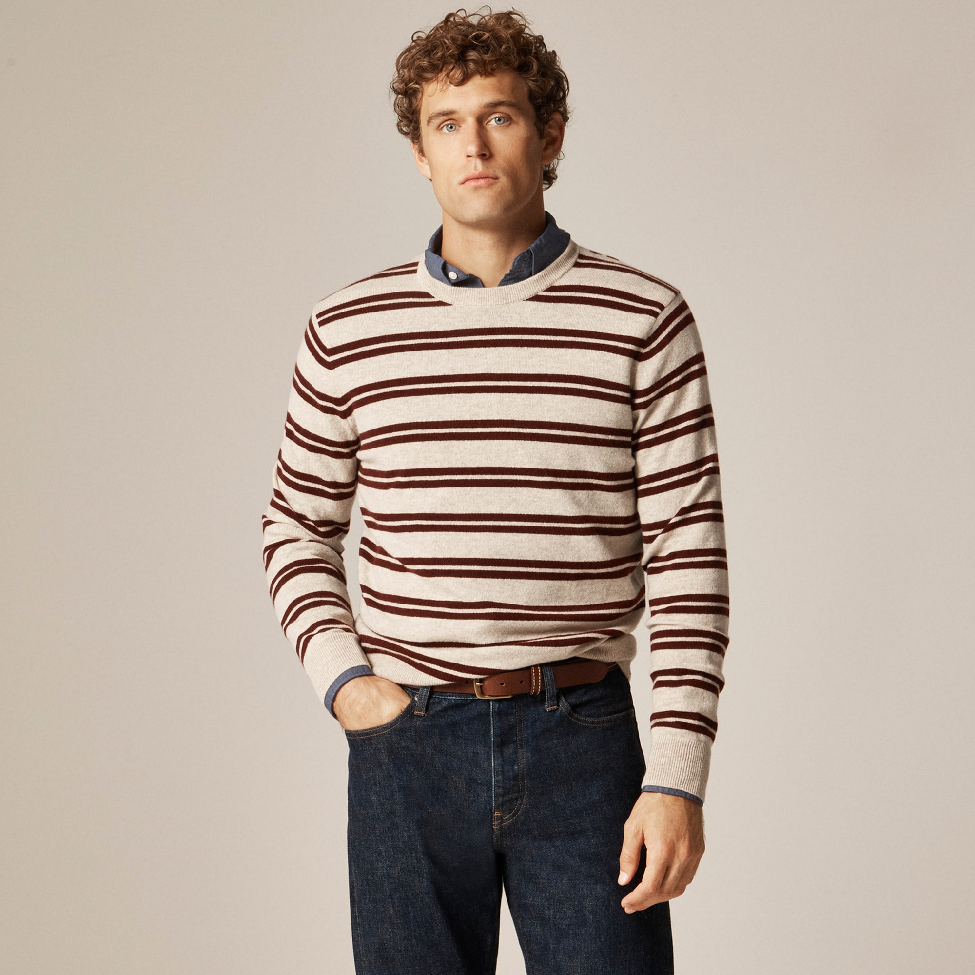 mens Cashmere crewneck sweater in double stripe