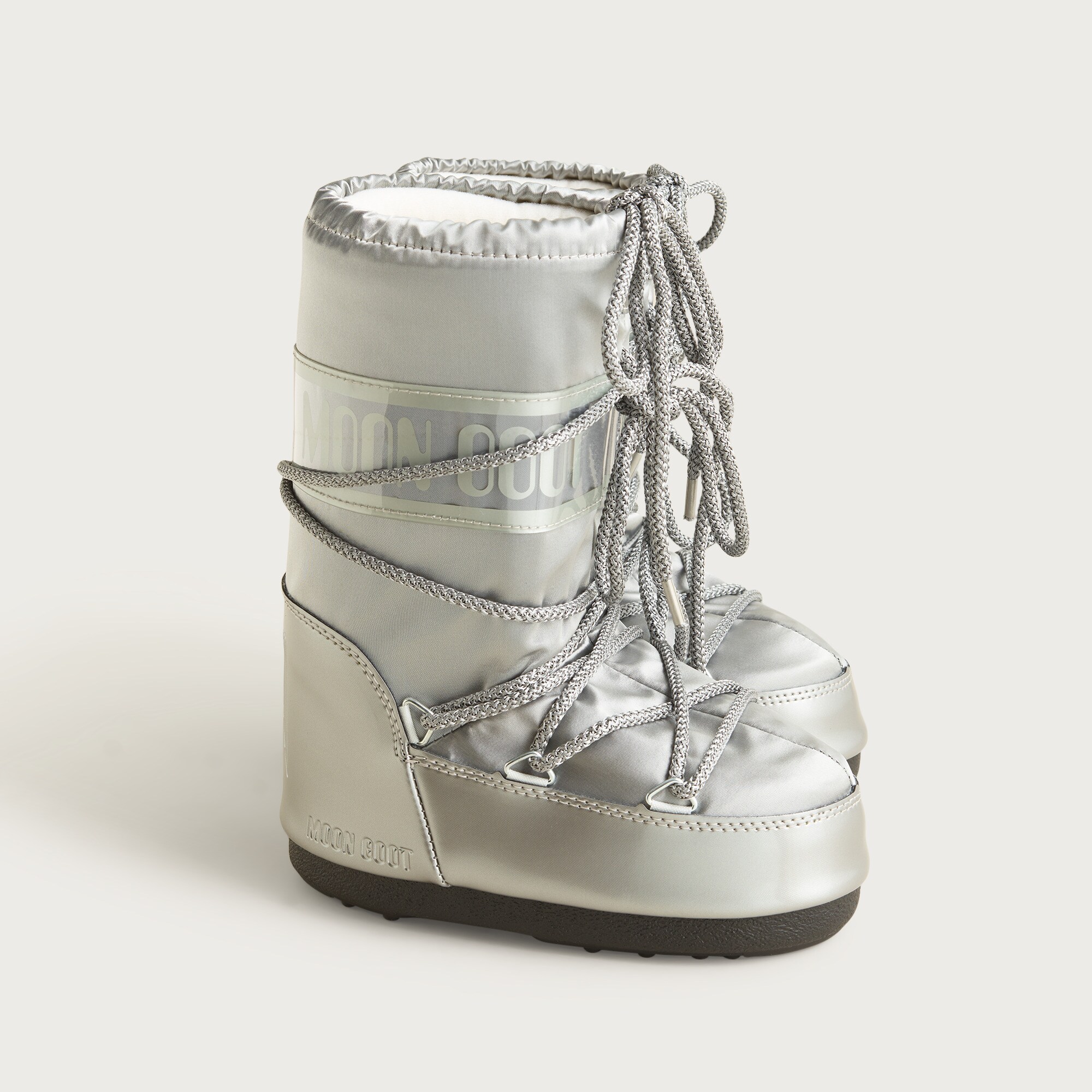 Moon Boot® kids' icon glance silver satin boots