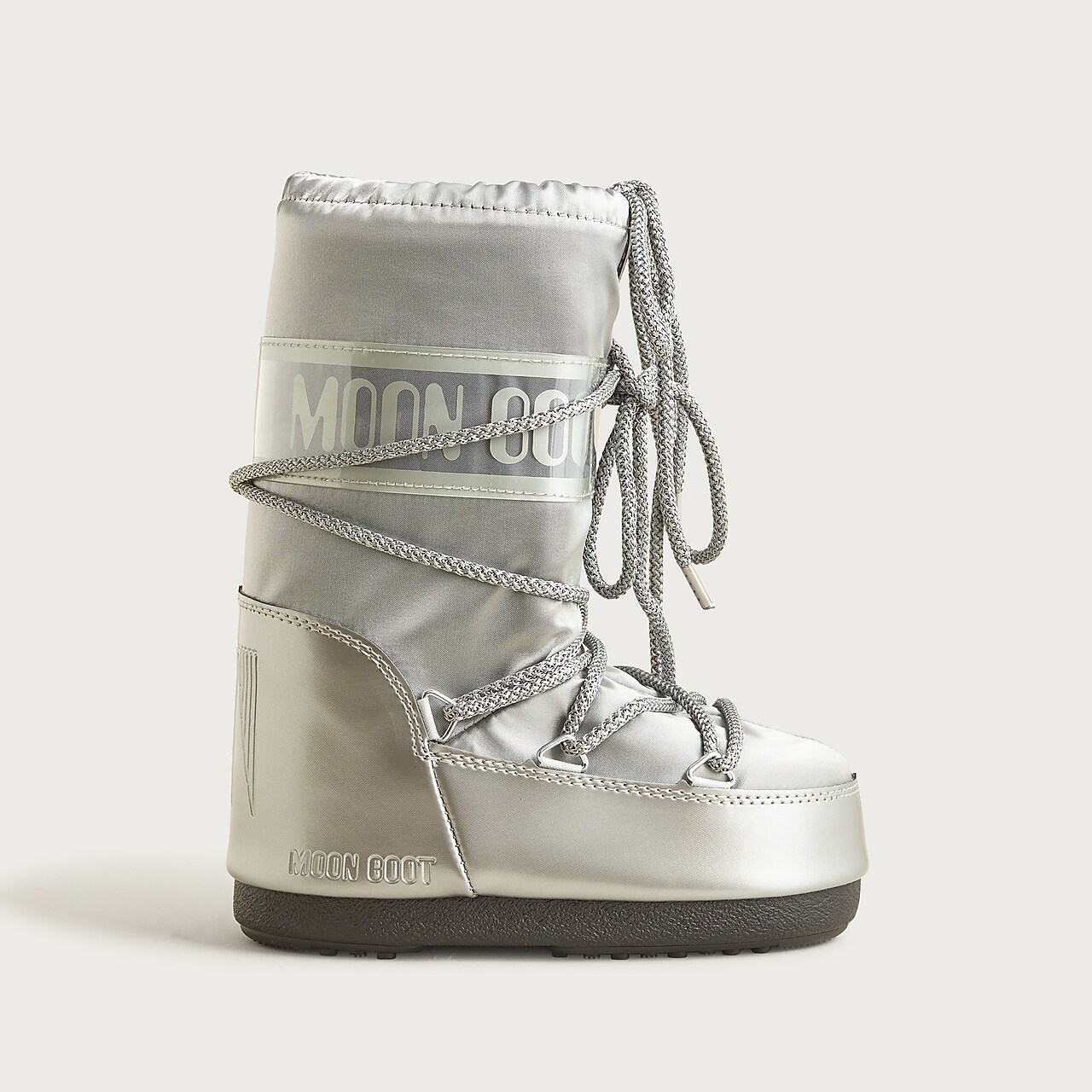 Moon Boot® Kids' Icon Glance Silver Satin Boots For Girls | J.Crew