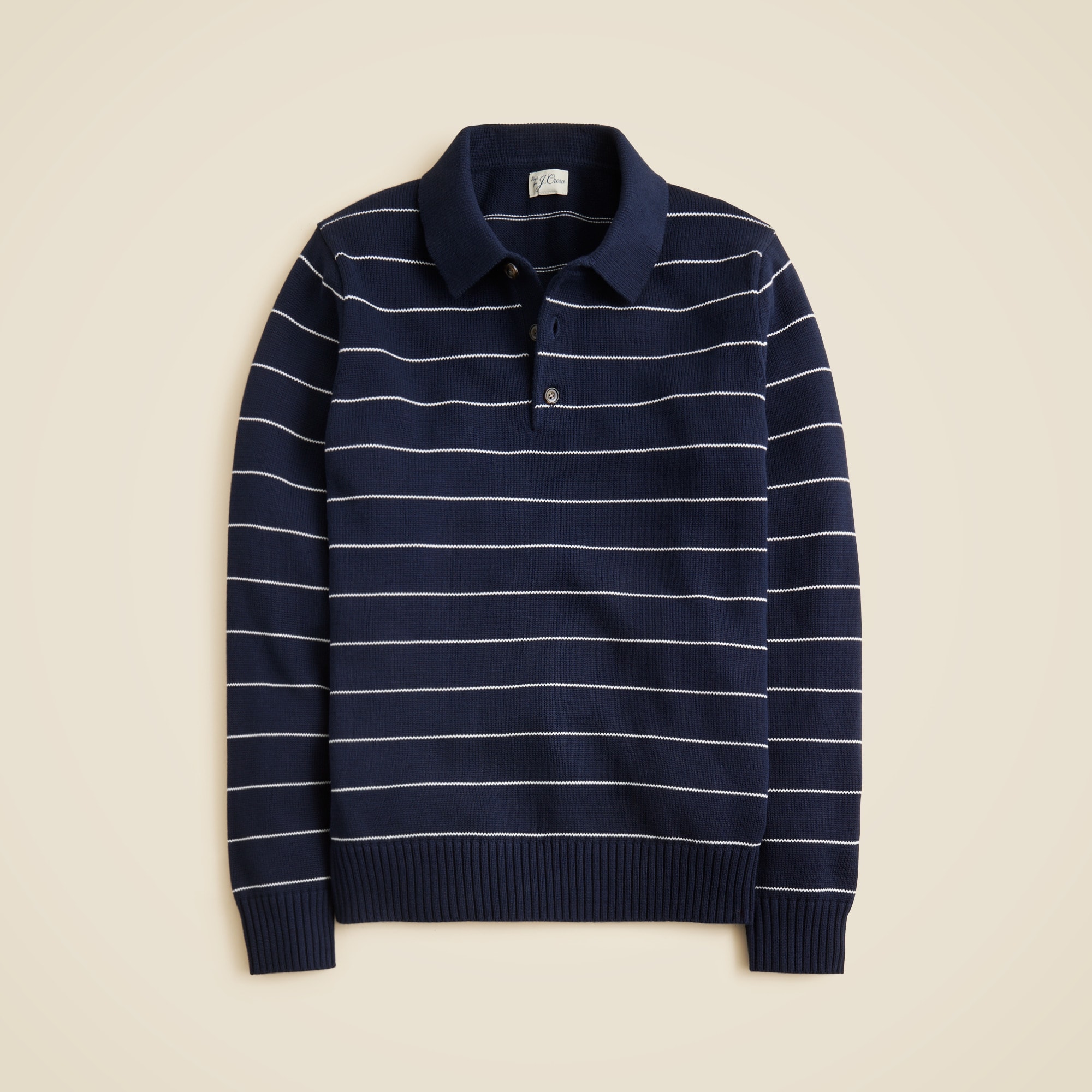 Heritage cotton long-sleeve sweater-polo in stripe