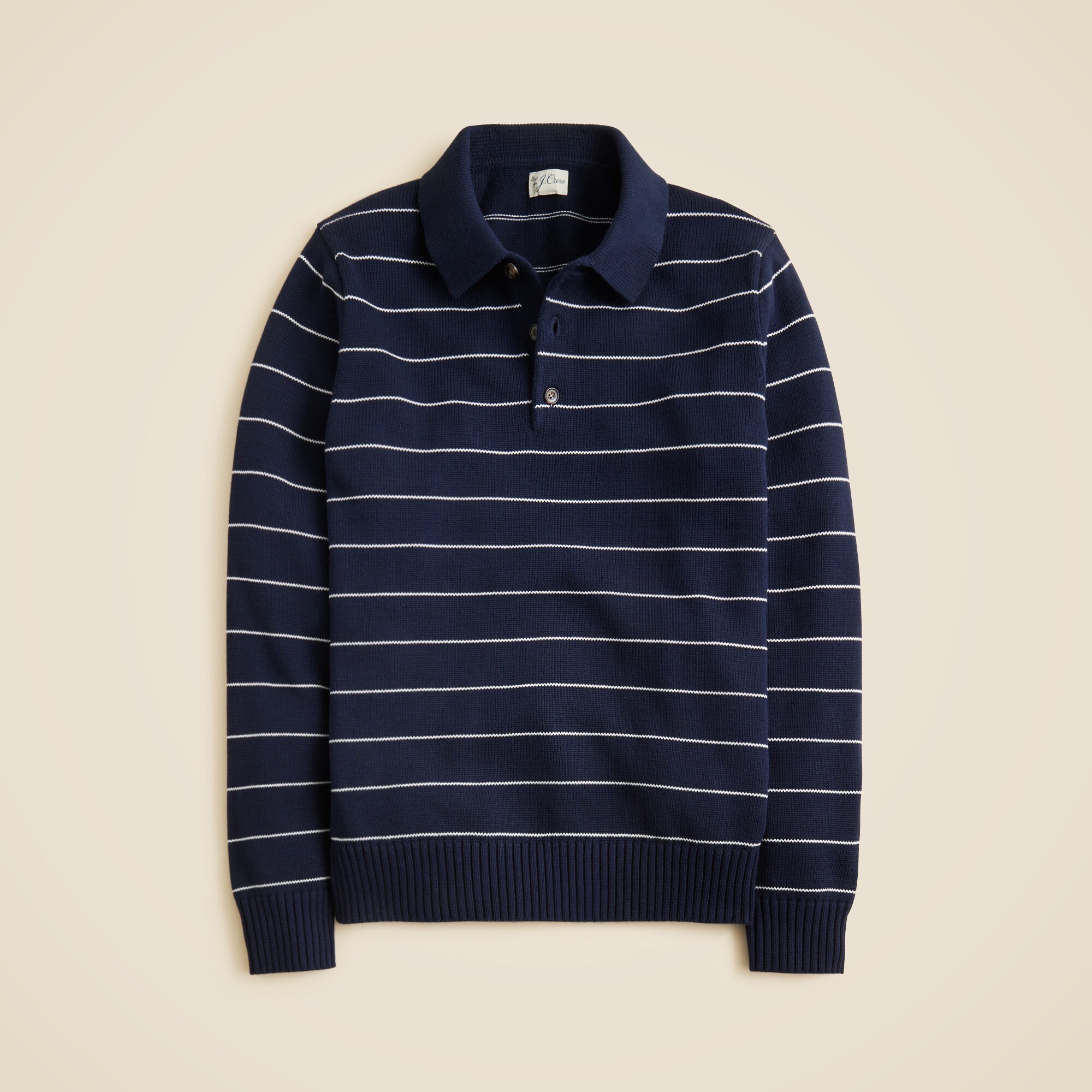  Heritage cotton long-sleeve sweater-polo in stripe