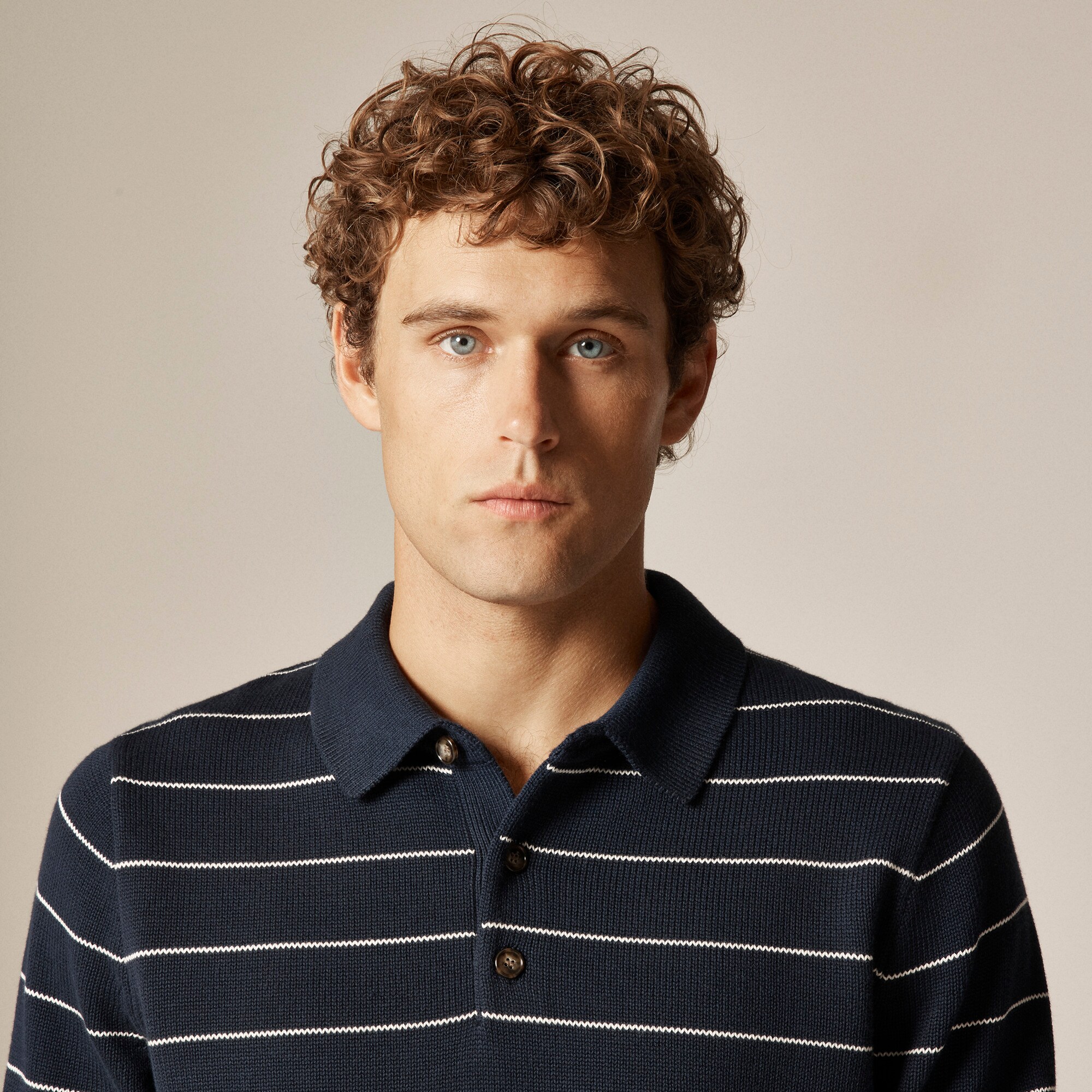 Heritage cotton long-sleeve sweater-polo in stripe - thumbnail 2