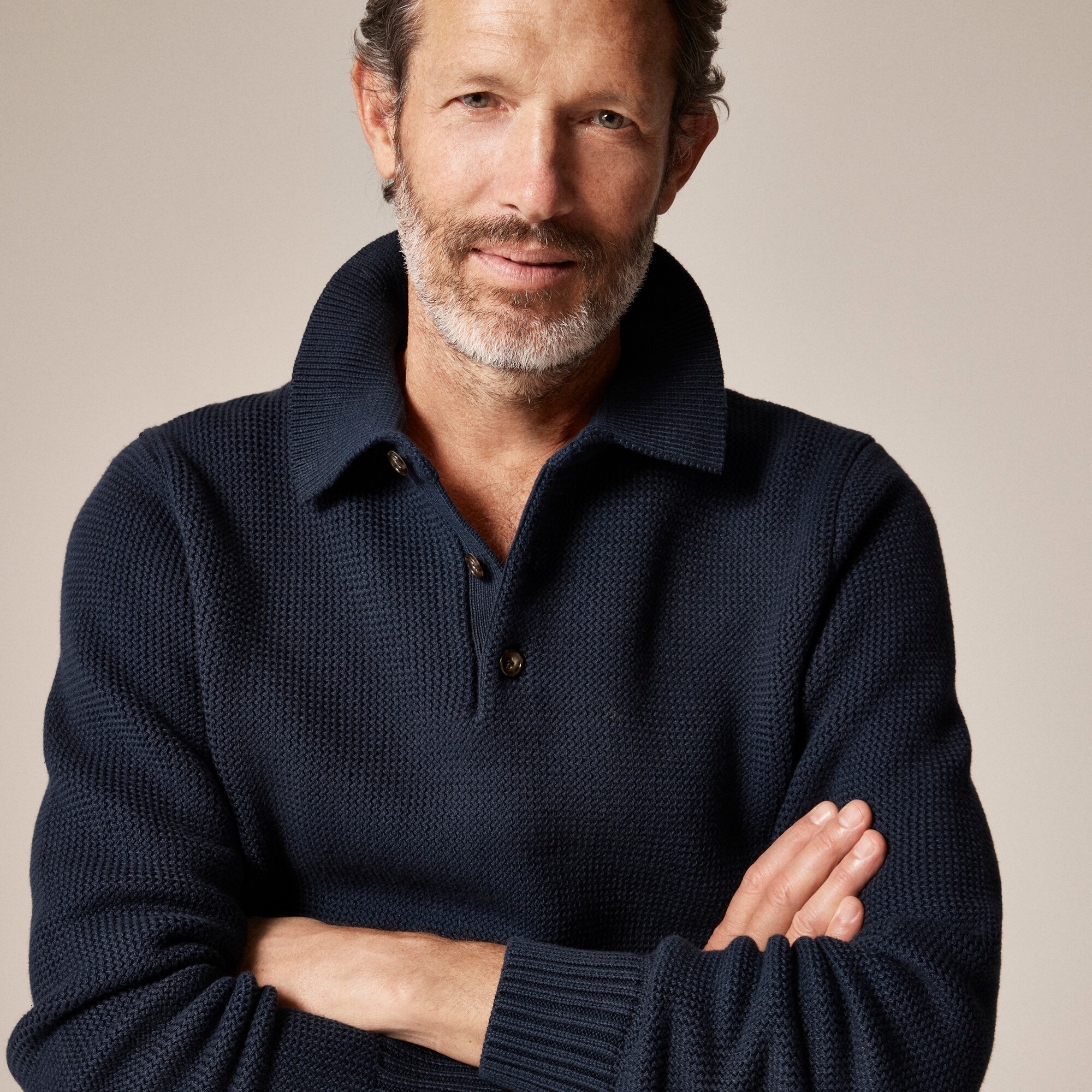 Cotton racking-stitch sweater-polo