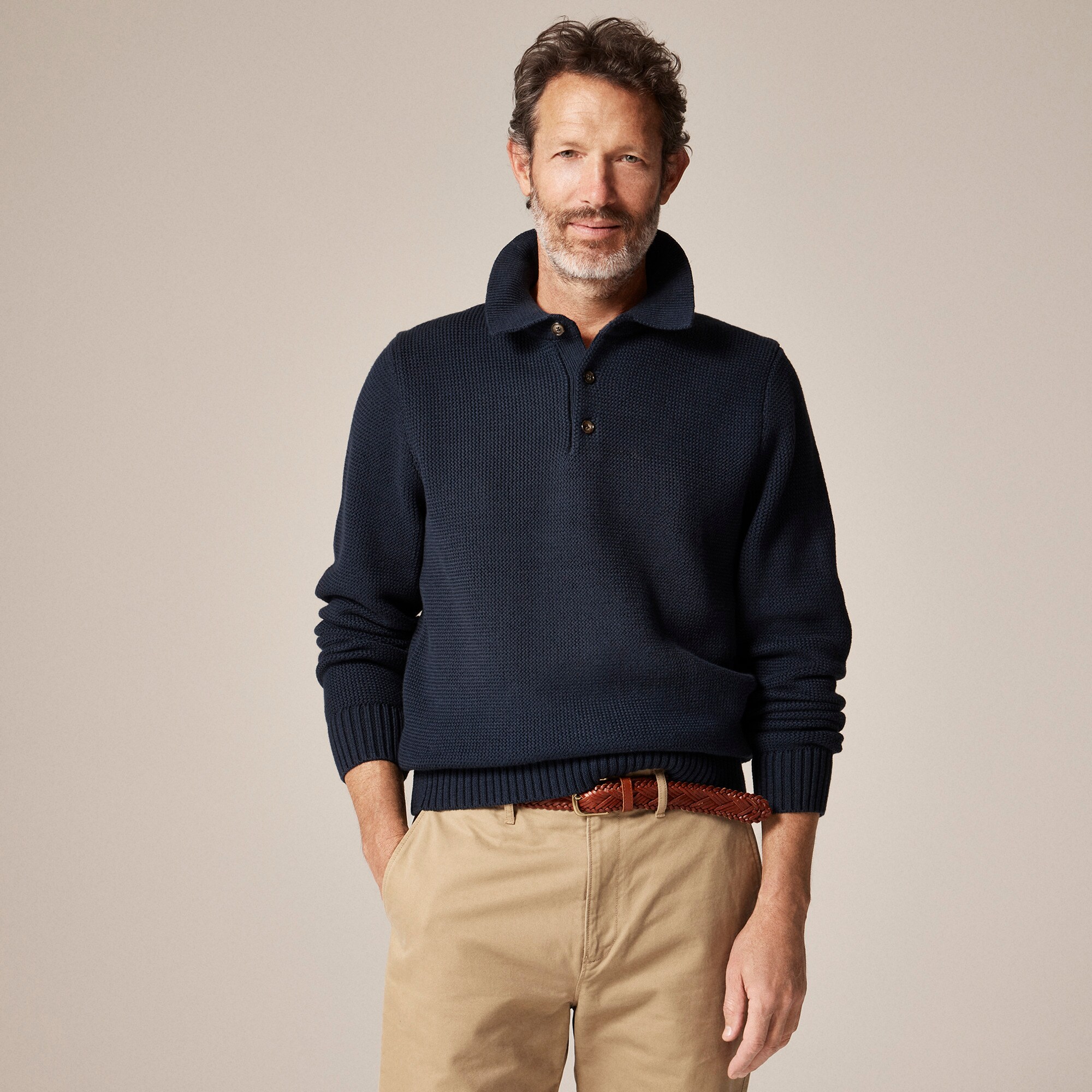  Cotton racking-stitch sweater-polo