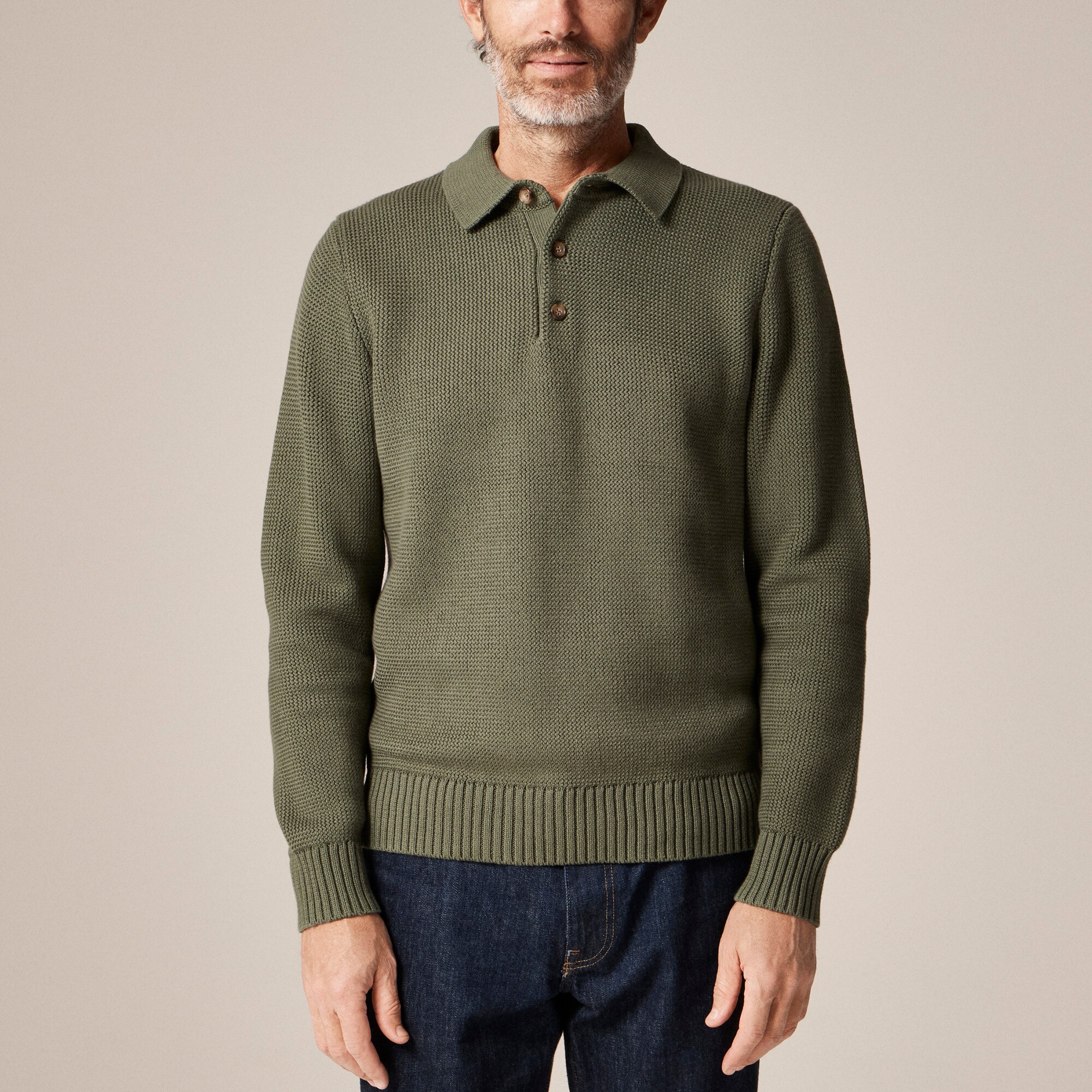 Cotton racking-stitch sweater-polo