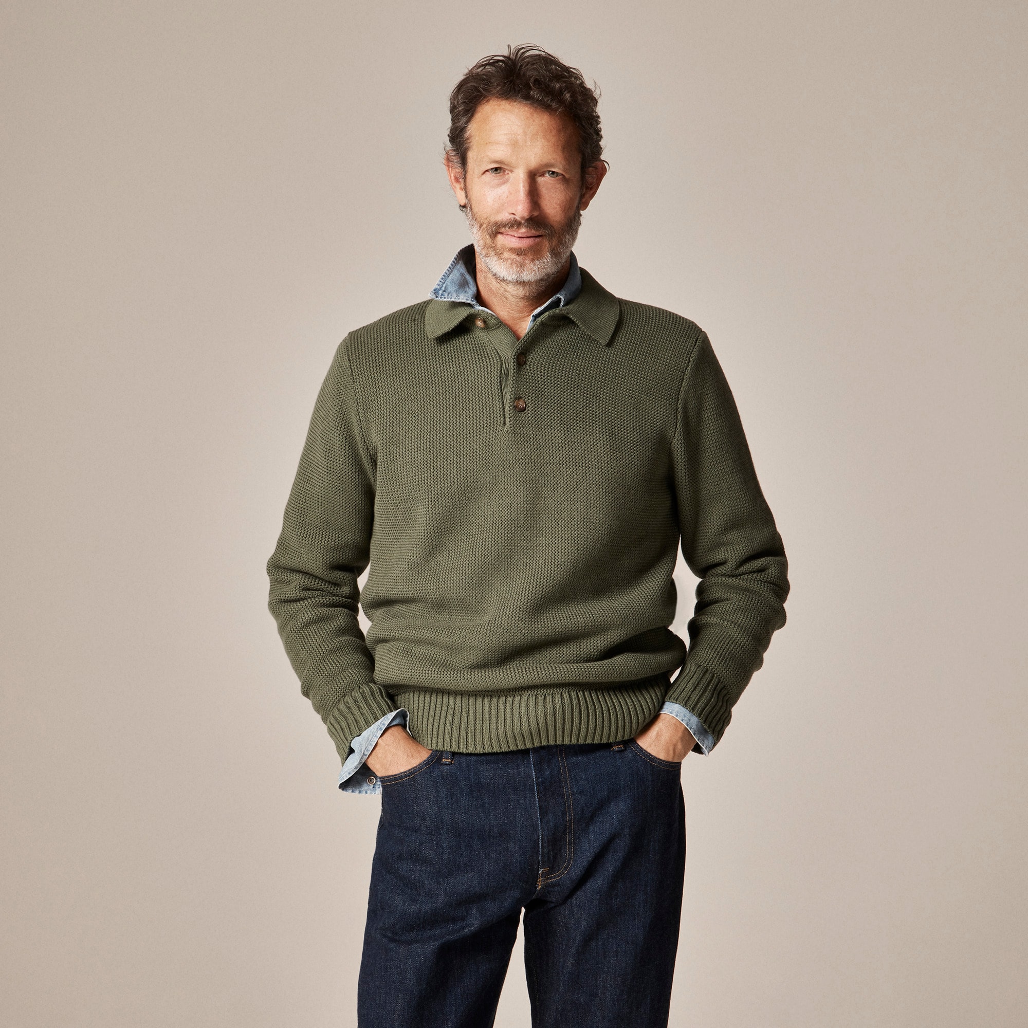 second layer ニットポロ Cotton Racking-stitch Sweater-polo For Men | J.Crew