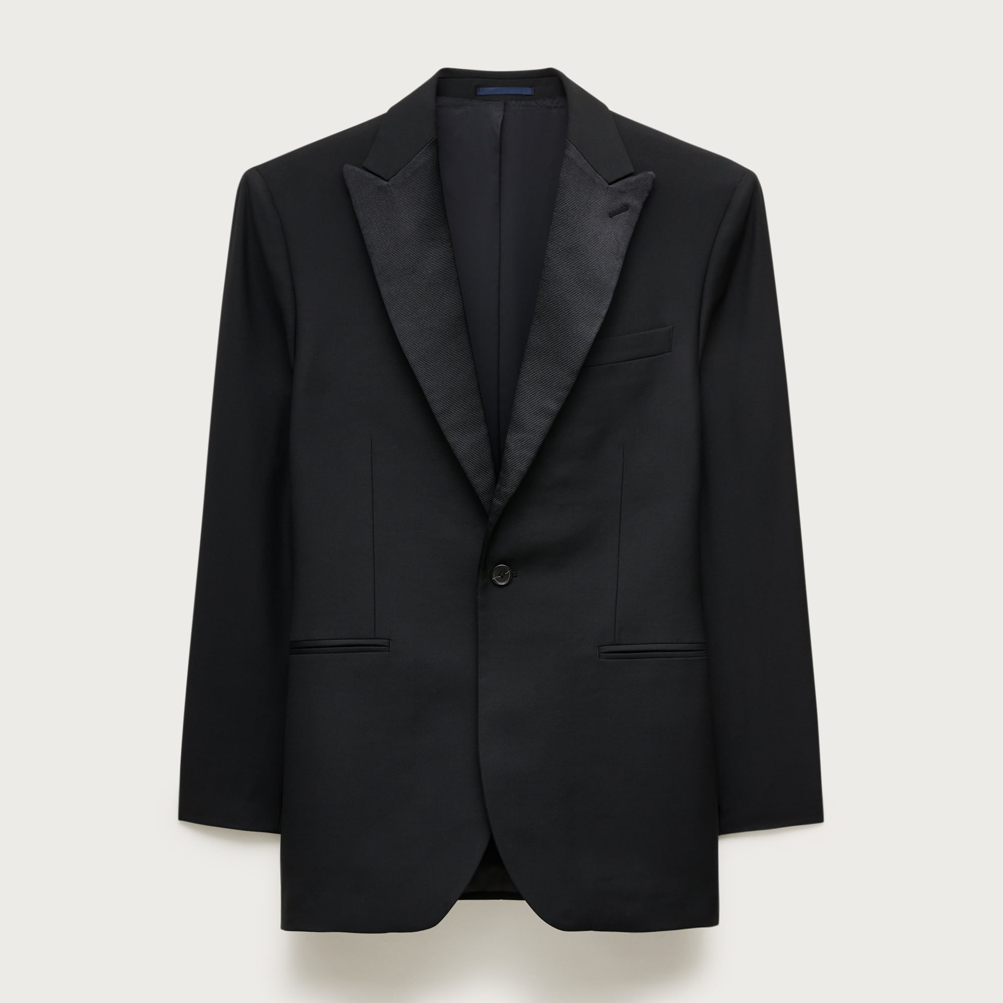 Relaxed-fit peak-lapel tuxedo jacket in Italian wool