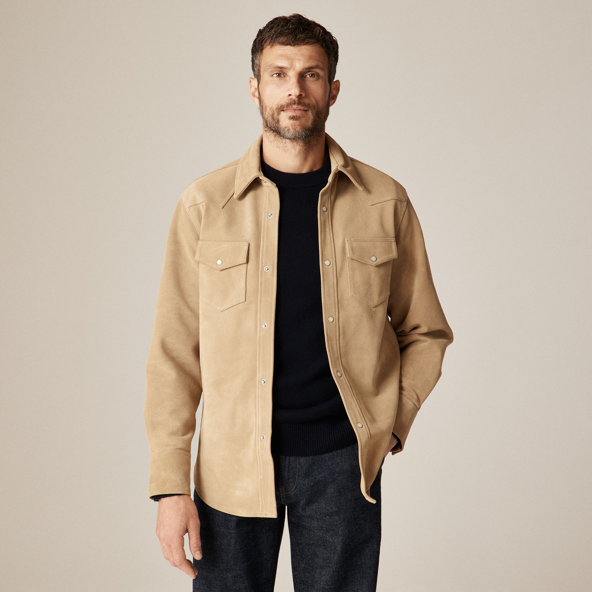 mens Italian suede western overshirt