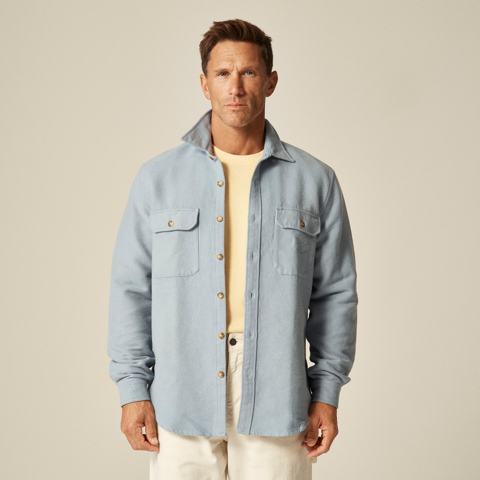Heavyweight Chamois Workshirt In Japanese Cotton For Men - Main Image
