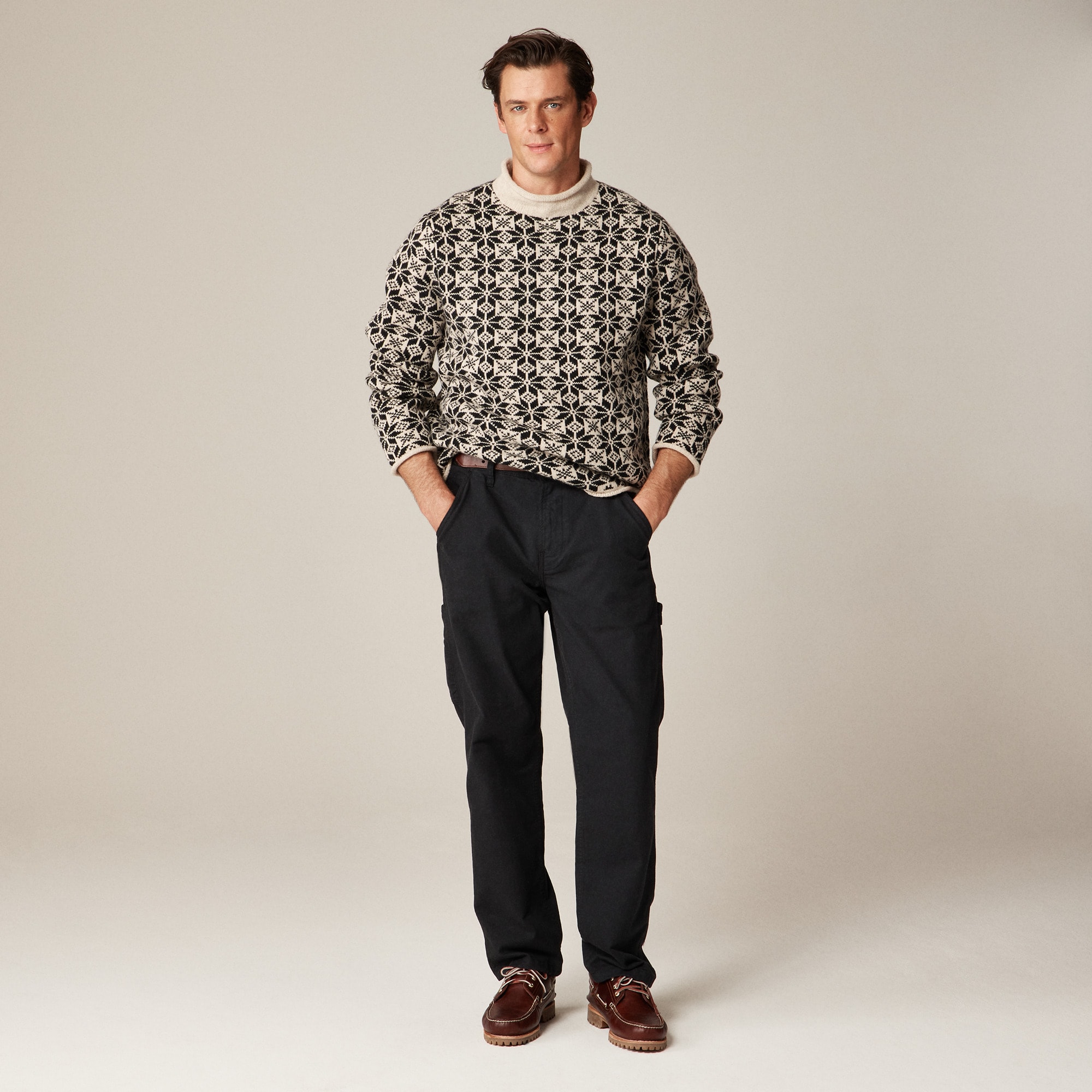 Rollneck™ Sweater In Snowflake Jacquard Lambswool For Men | J.Crew