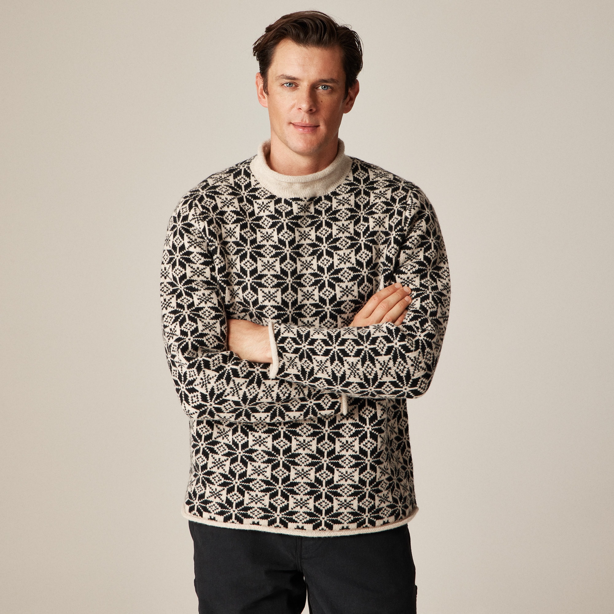 Rollneck™ Sweater In Snowflake Jacquard Lambswool For Men | J.Crew