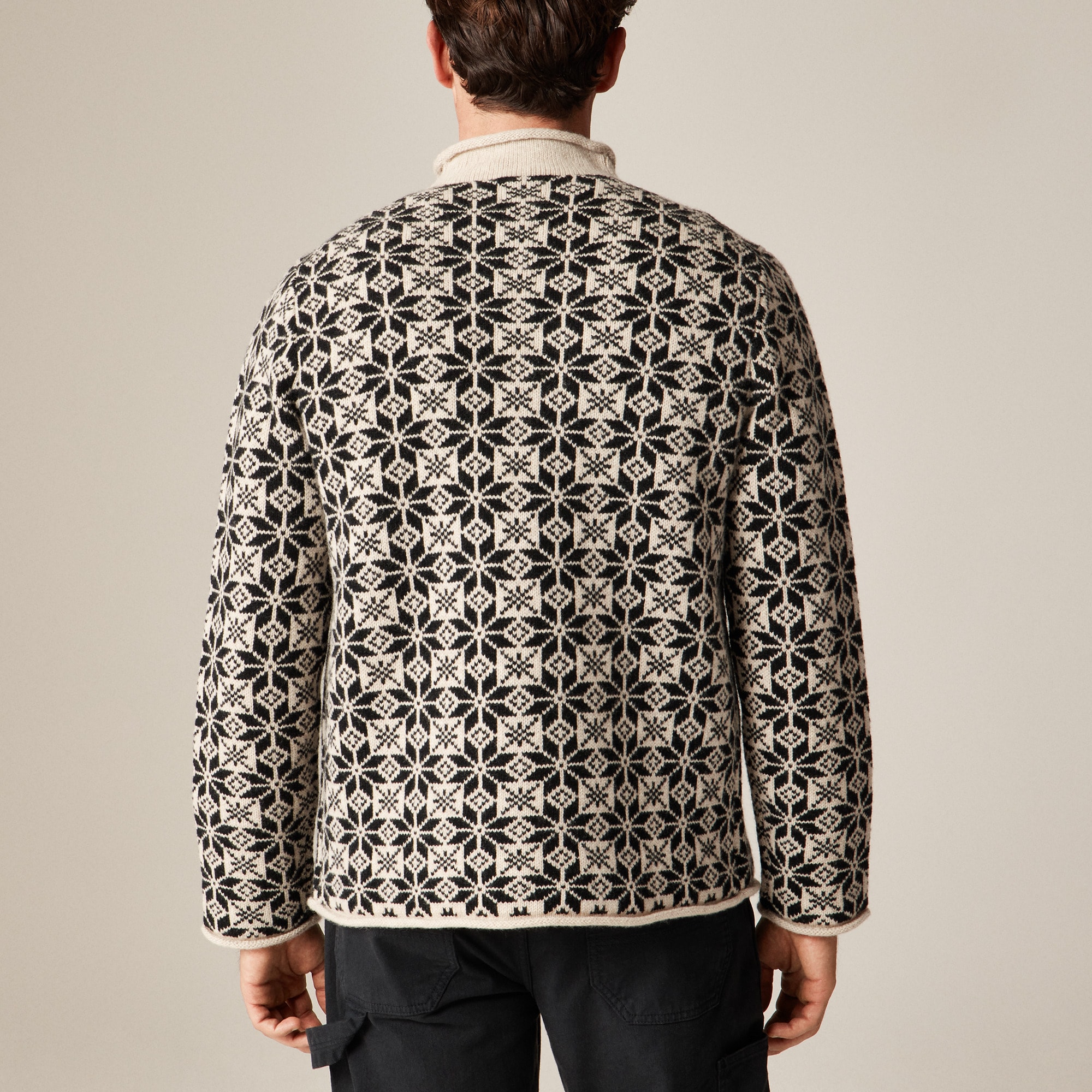 Rollneck™ Sweater In Snowflake Jacquard Lambswool For Men | J.Crew