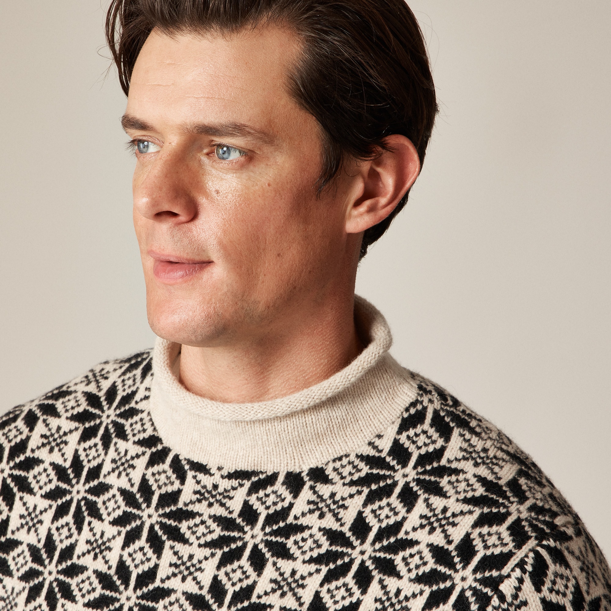Rollneck™ Sweater In Snowflake Jacquard Lambswool For Men | J.Crew