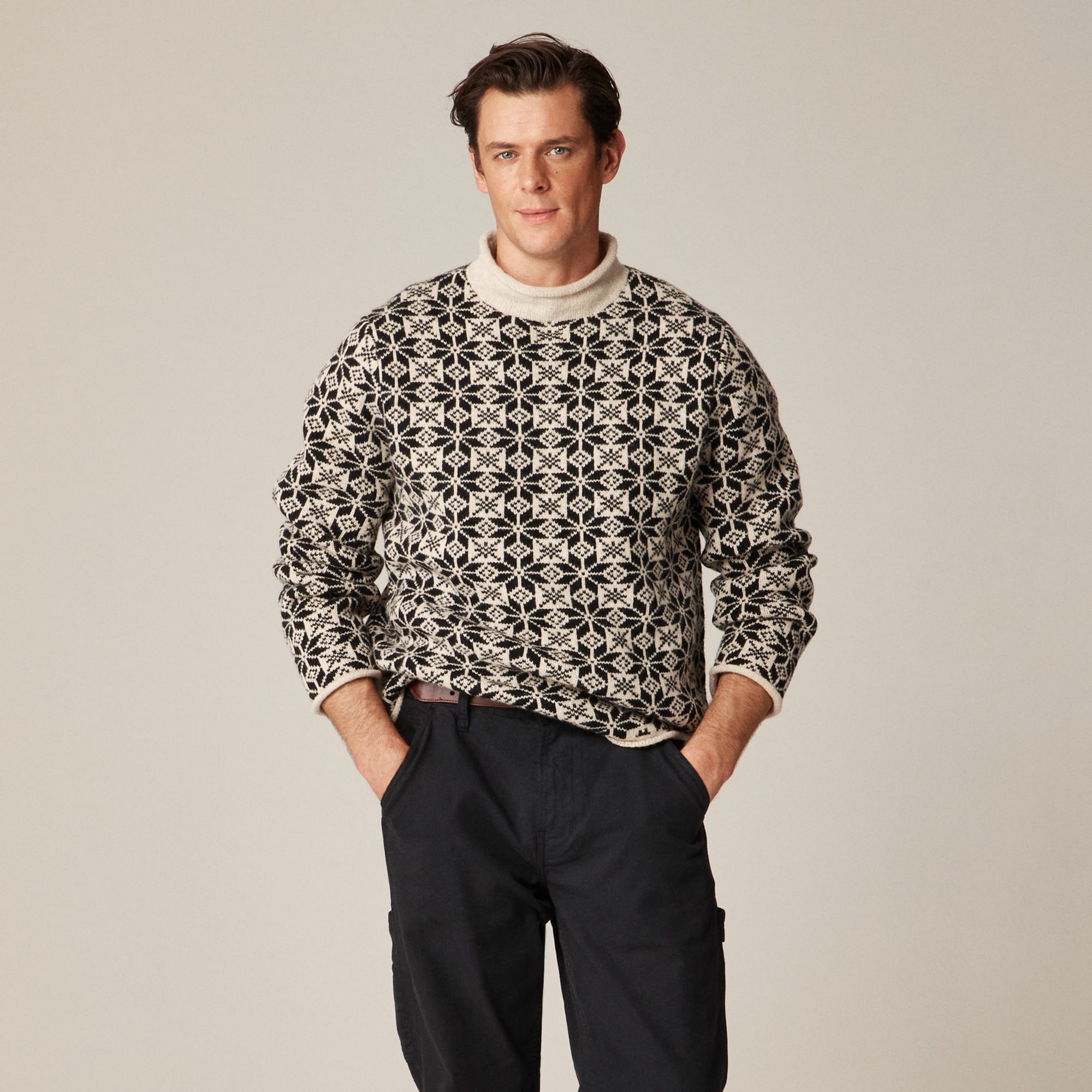 Rollneck™ Sweater In Snowflake Jacquard Lambswool For Men | J.Crew