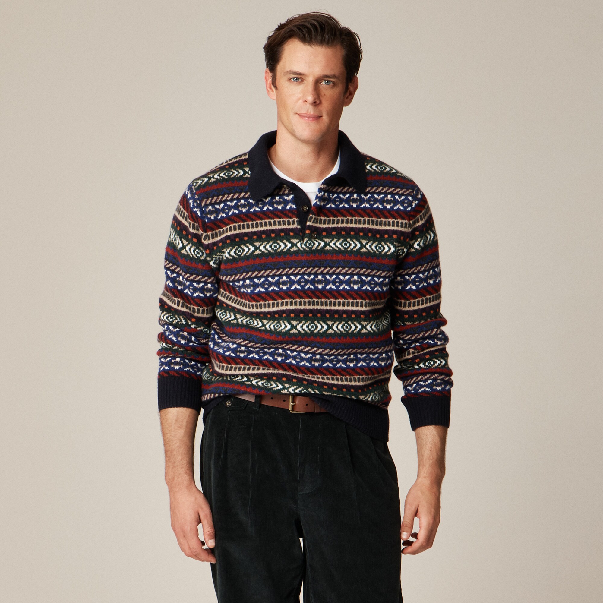 Fair Isle sweater-polo in wool