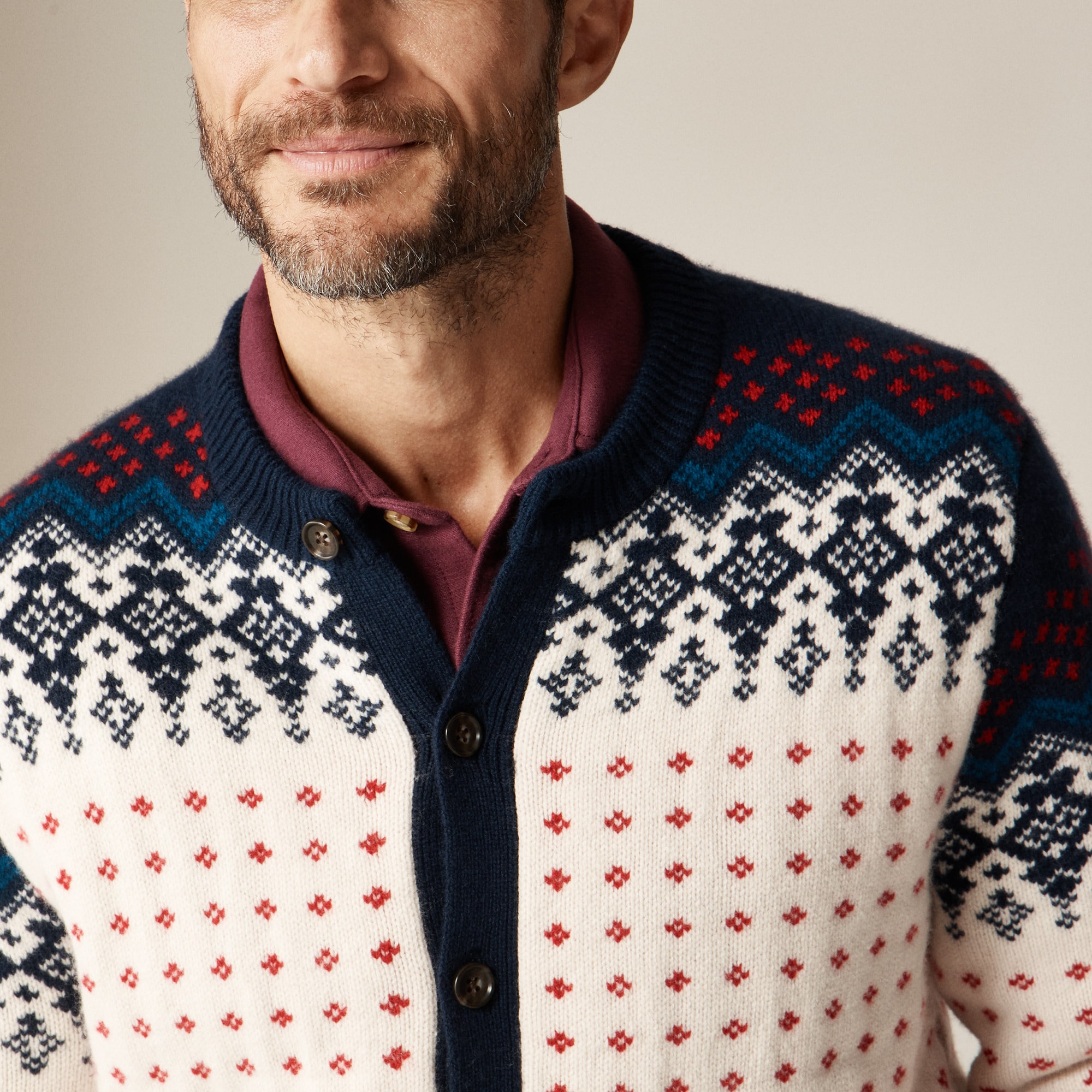 カーディガン UND HERRINGBONE JACQUARD KNIT CARDIGAN AKSKJOLD HERRINGBONE CARDIGAN - Olivine