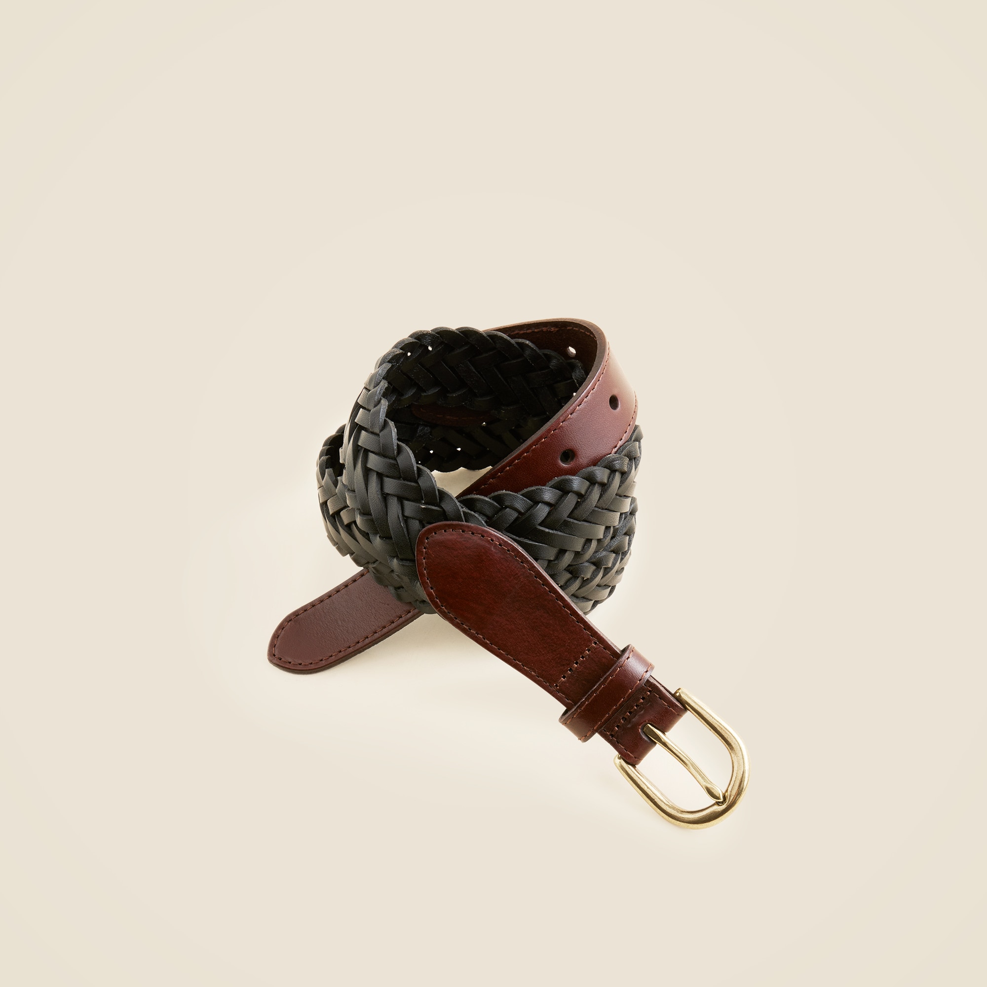 Two-tone braided Italian leather belt with round buckle