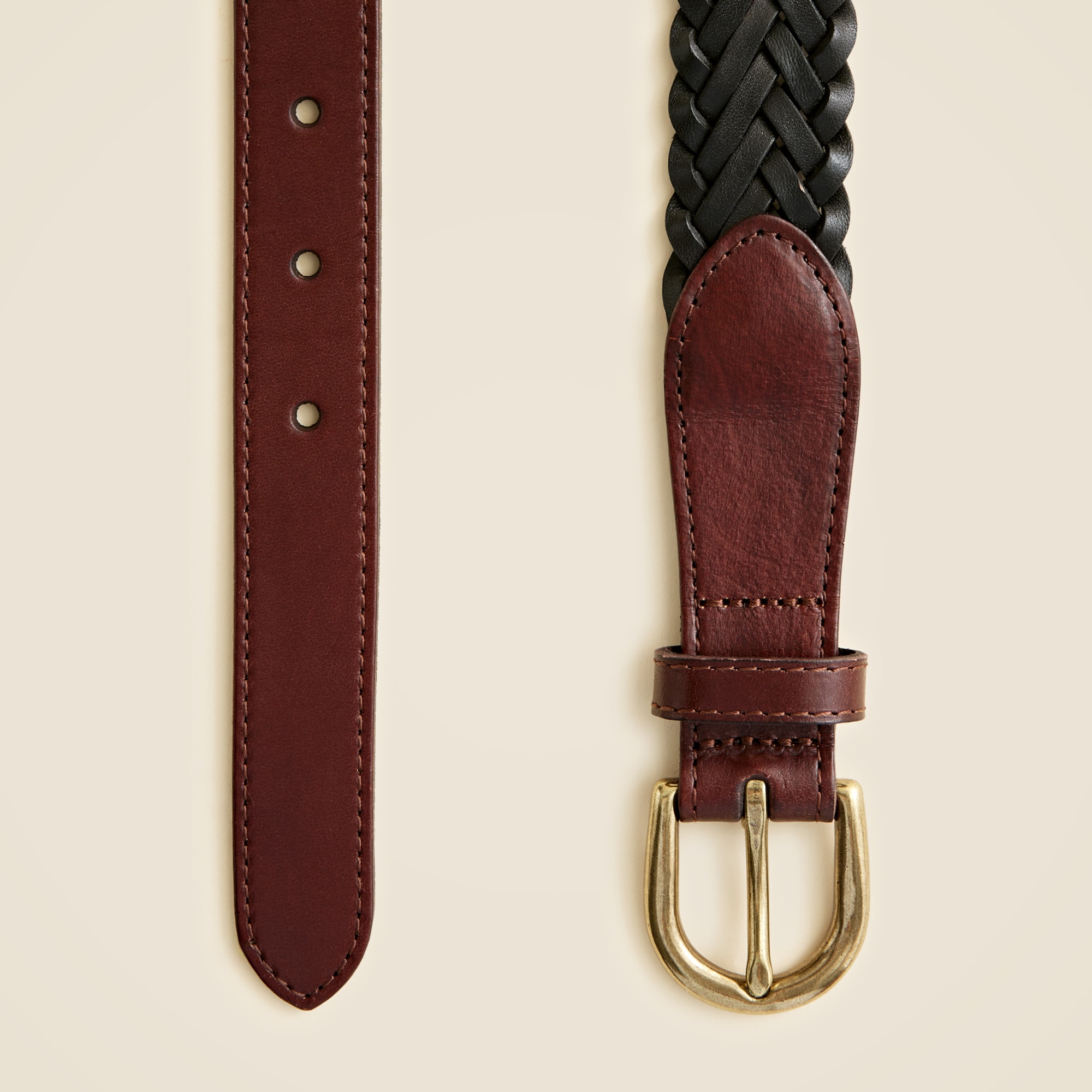 Two-tone braided Italian leather belt with round buckle