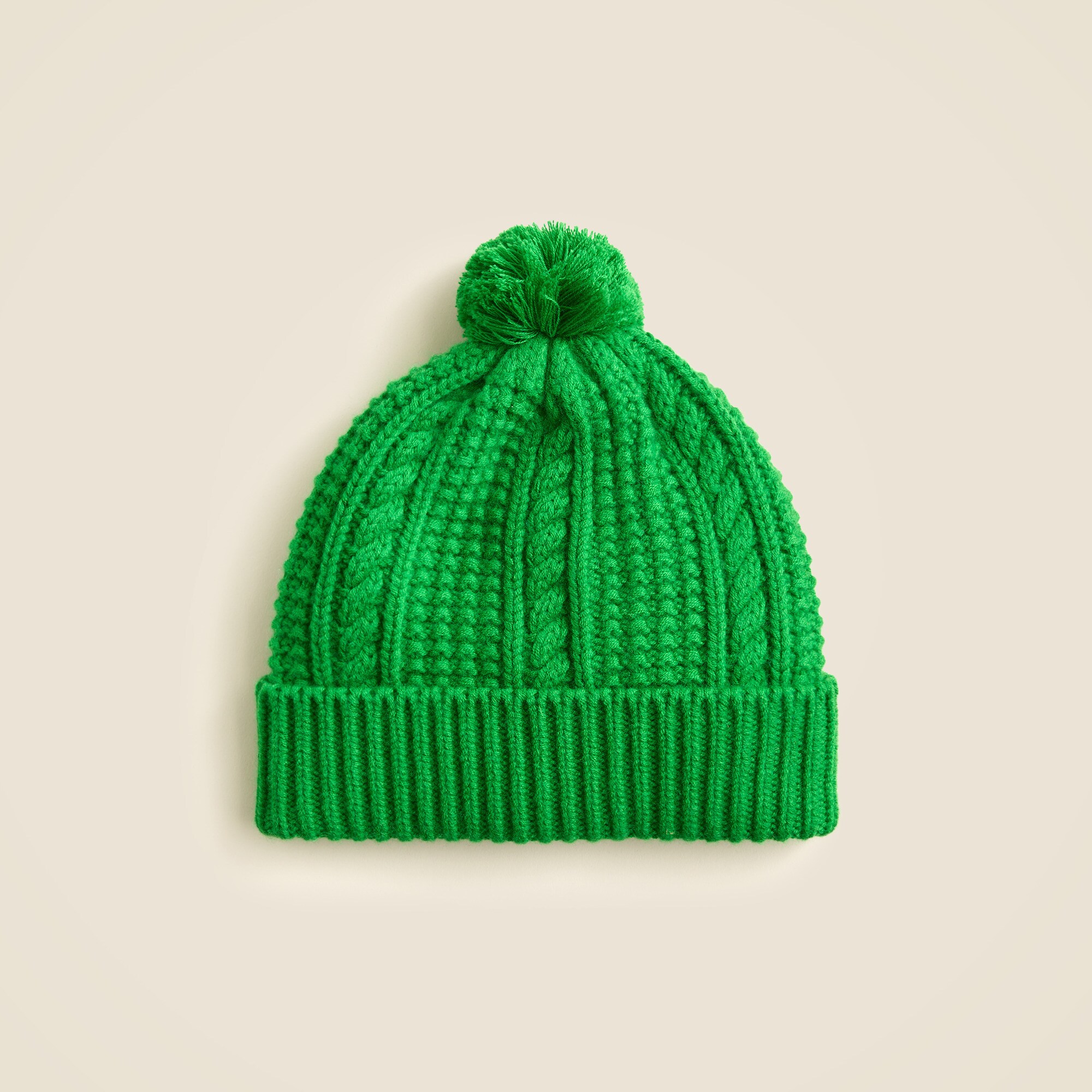 Merino wool cable-knit pom-pom beanie