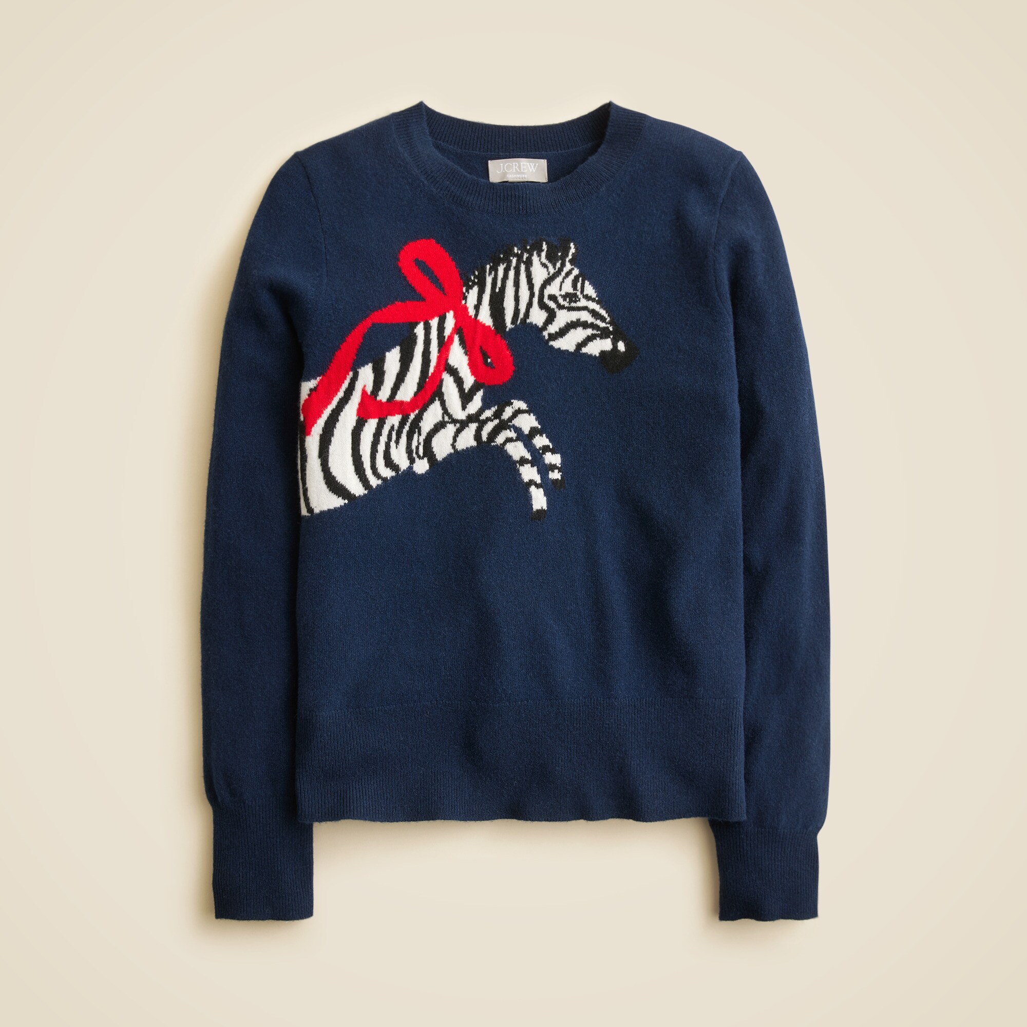 Cashmere Classic-fit Crewneck Sweater In Zebra Intarsia For Women