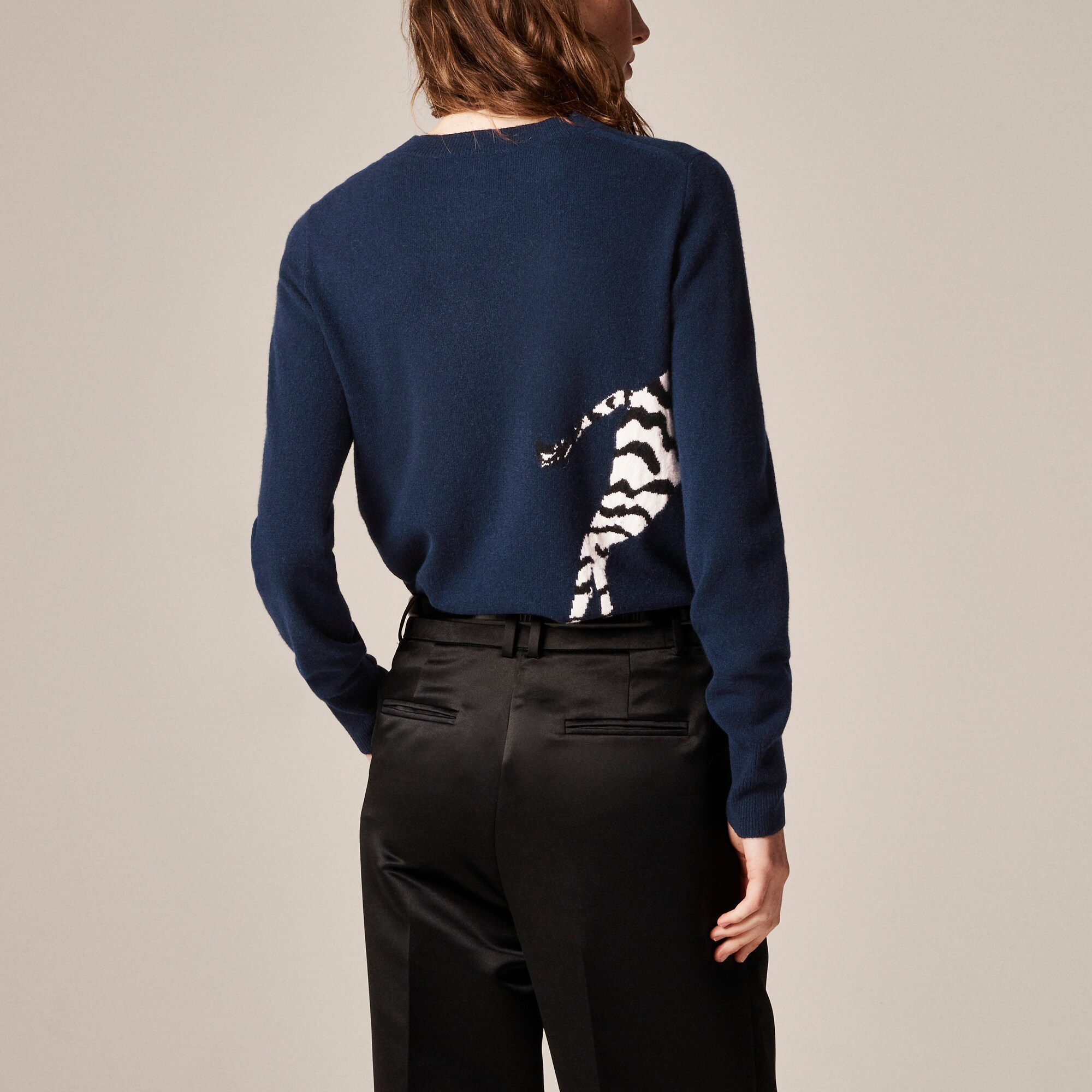 Cashmere classic-fit crewneck sweater in zebra intarsia