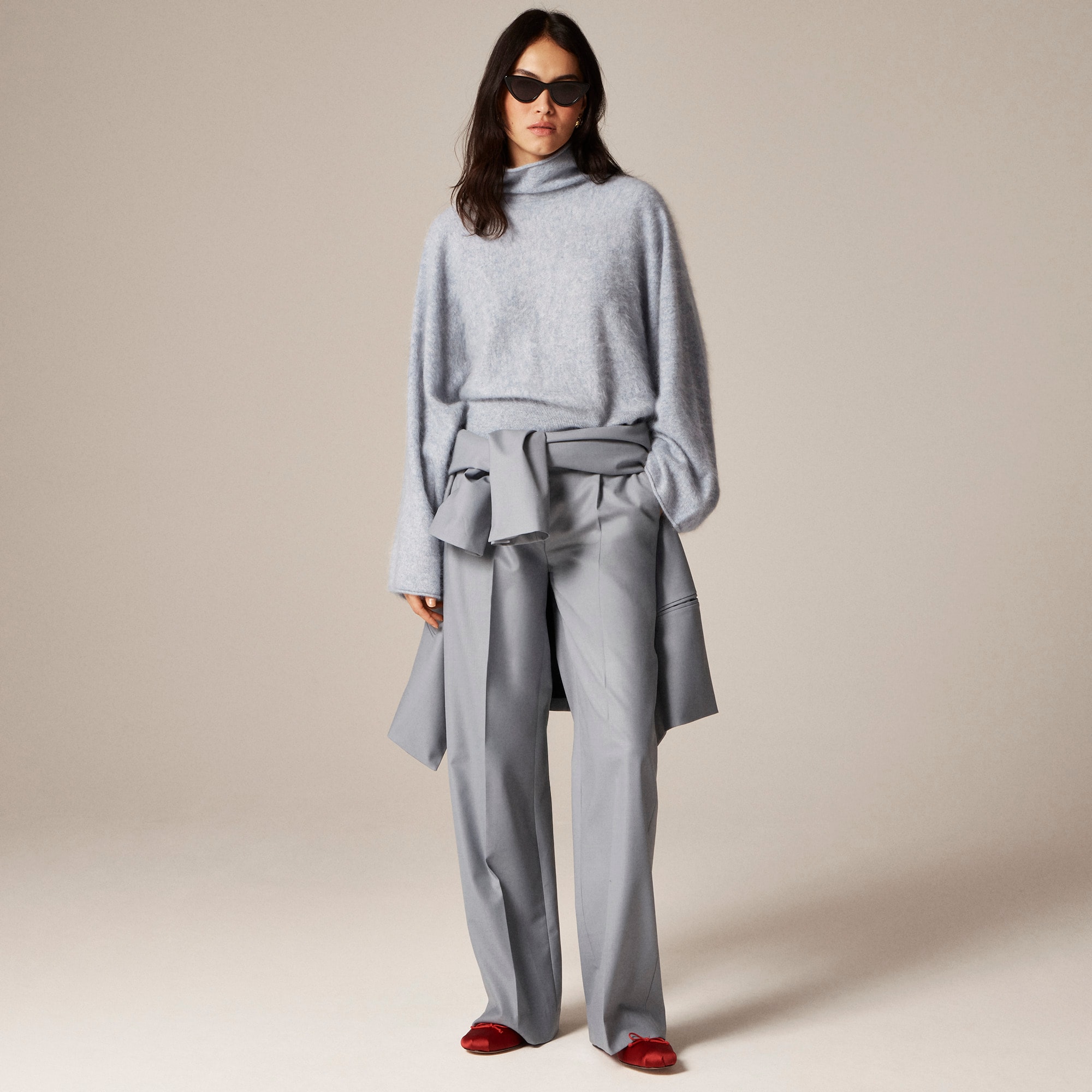 Wide-sleeve brushed cashmere turtleneck sweater