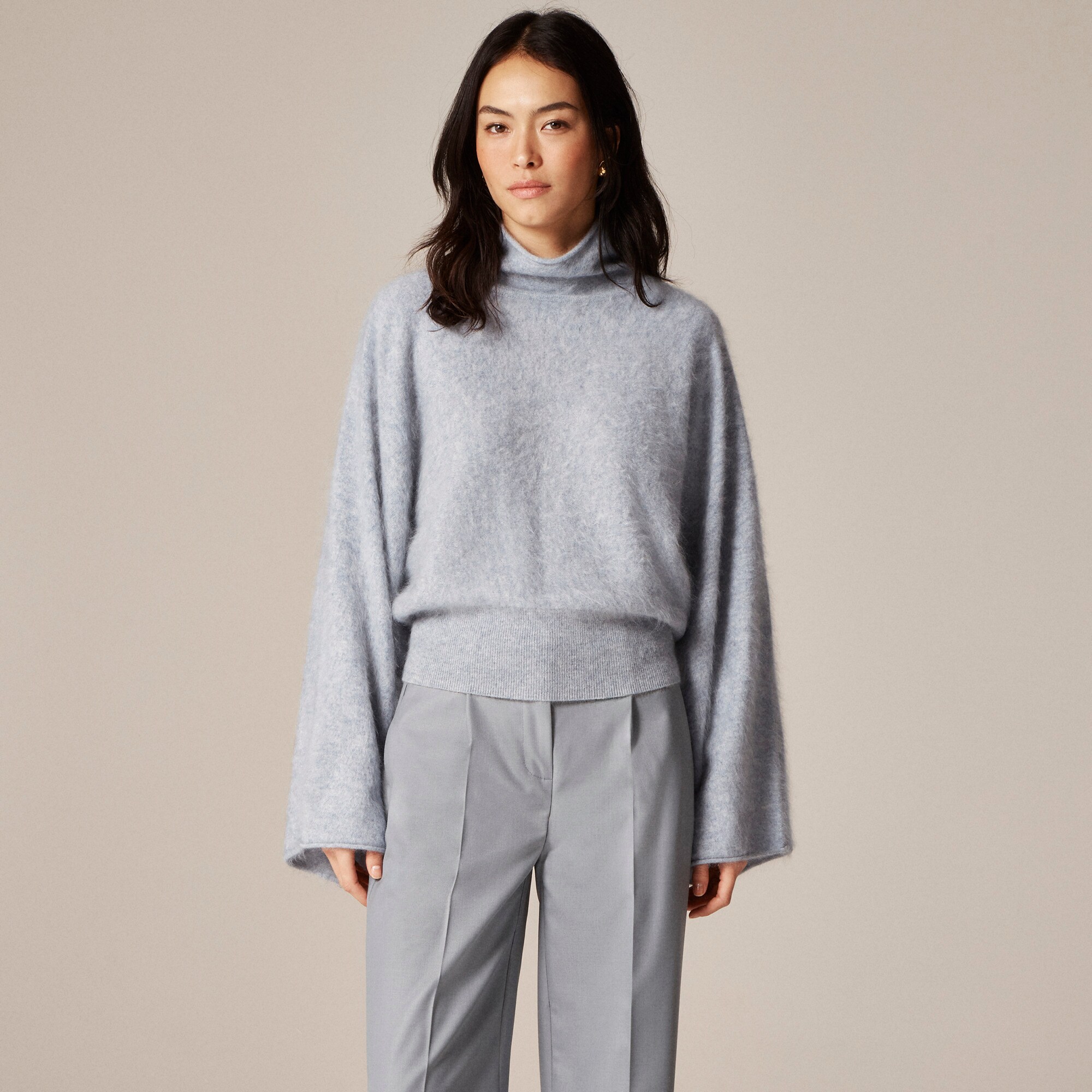 Wide-sleeve brushed cashmere turtleneck sweater