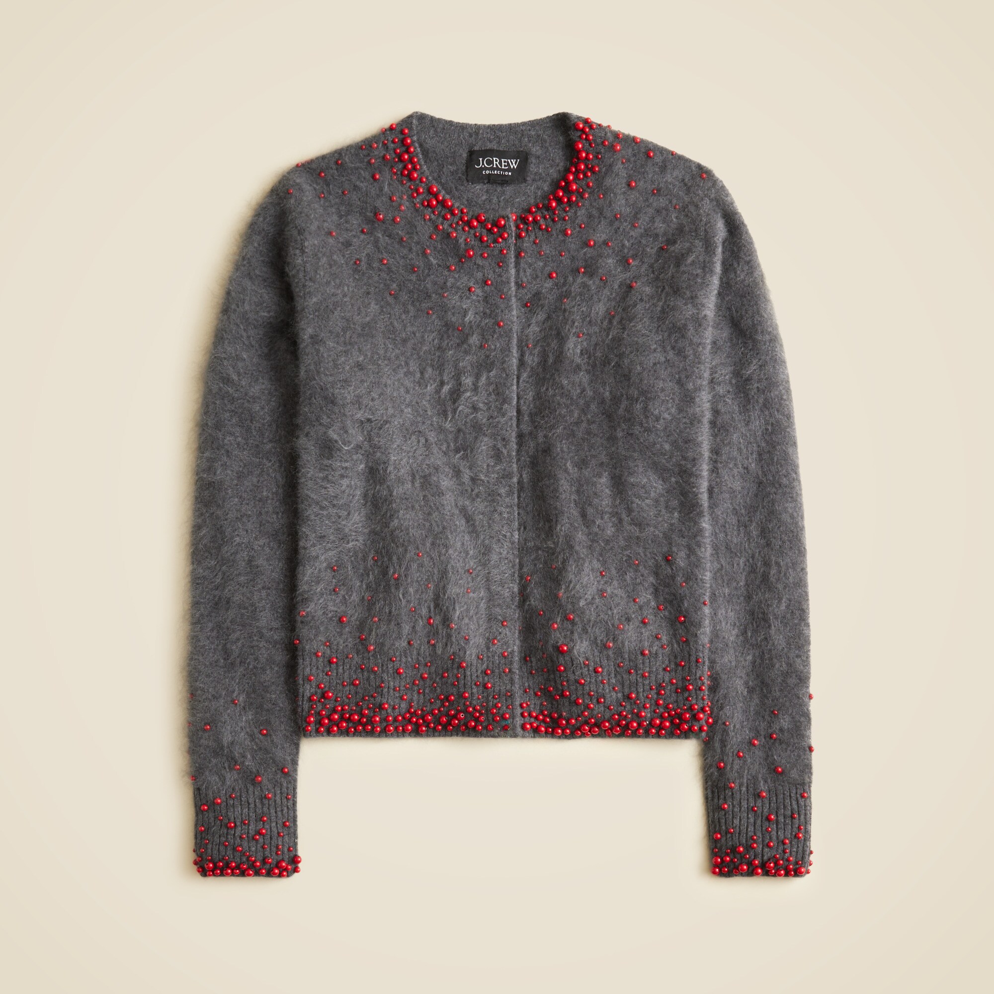  Brushed cashmere cardigan with bead embellishments