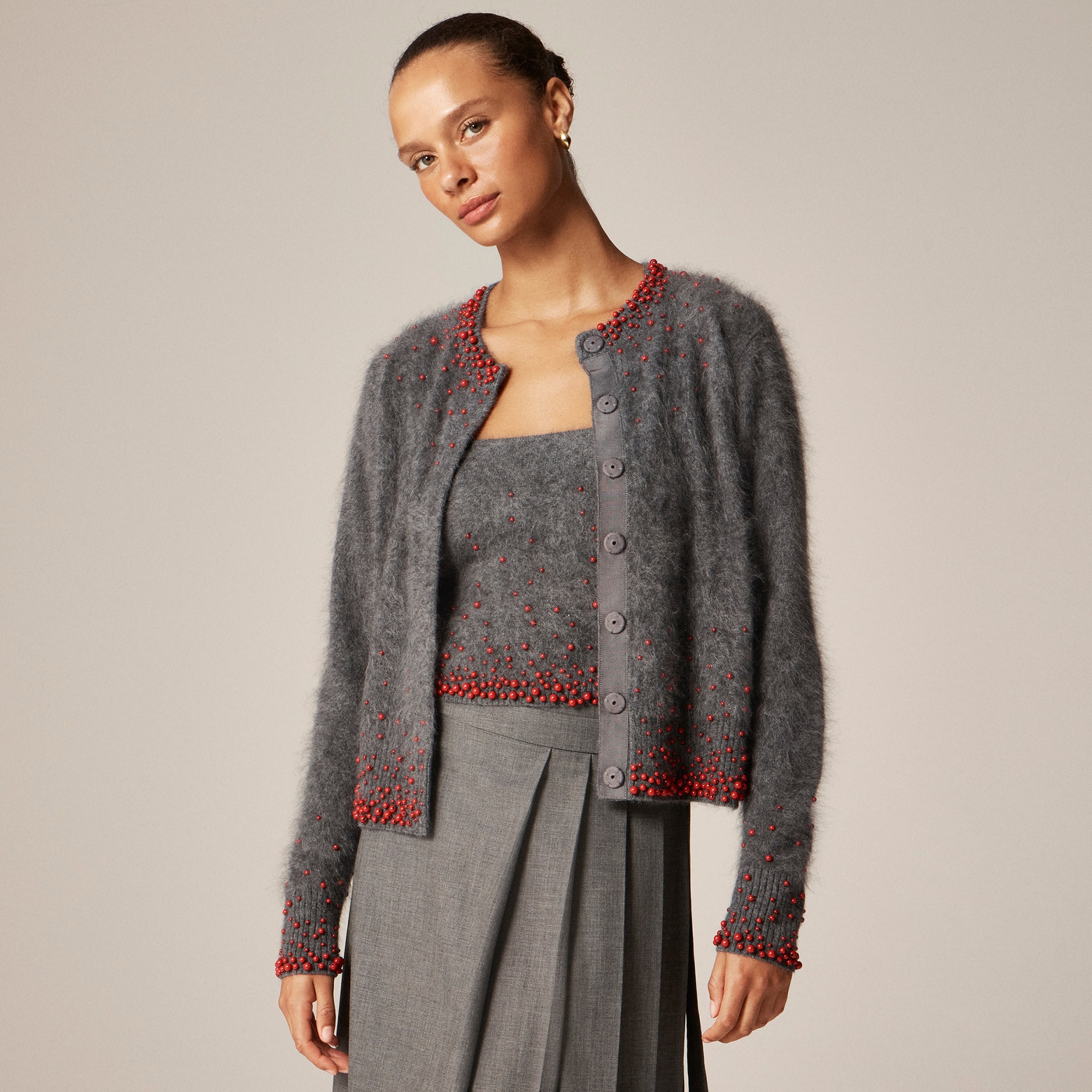  Brushed cashmere cardigan with bead embellishments