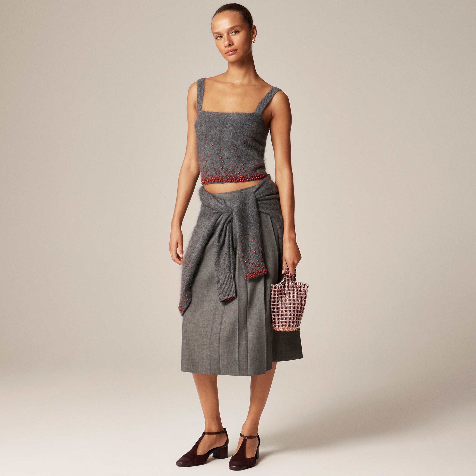Brushed cashmere tank top with beaded embellishments