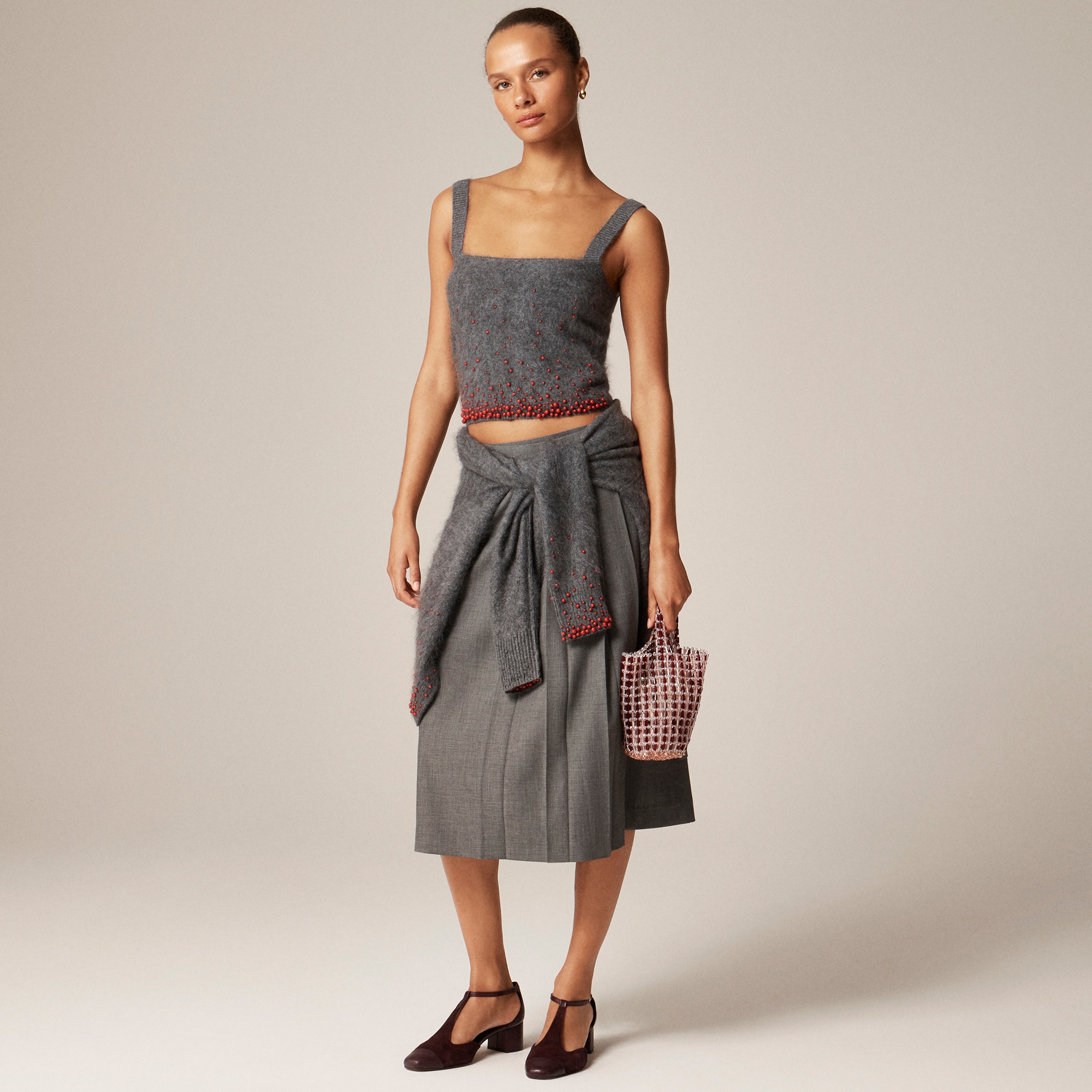 Brushed cashmere tank top with beaded embellishments