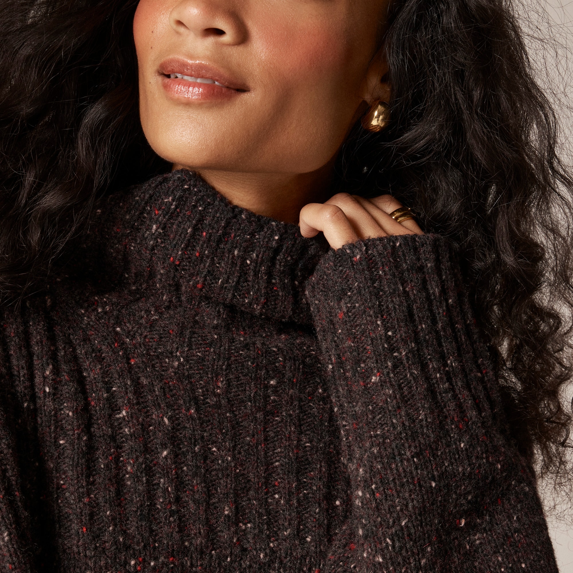 Ribbed turtleneck sweater in donegal wool blend