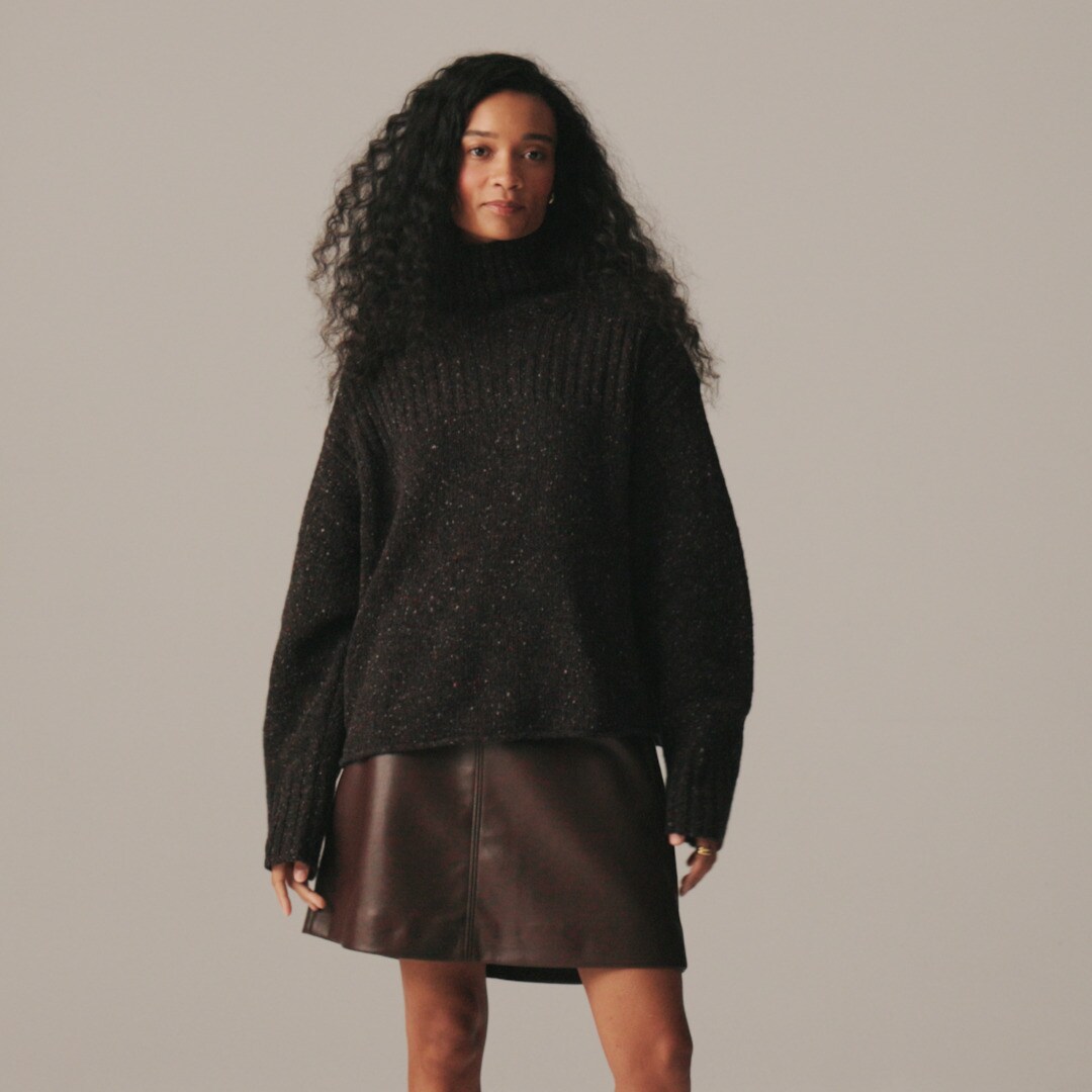 Ribbed turtleneck sweater in donegal wool blend