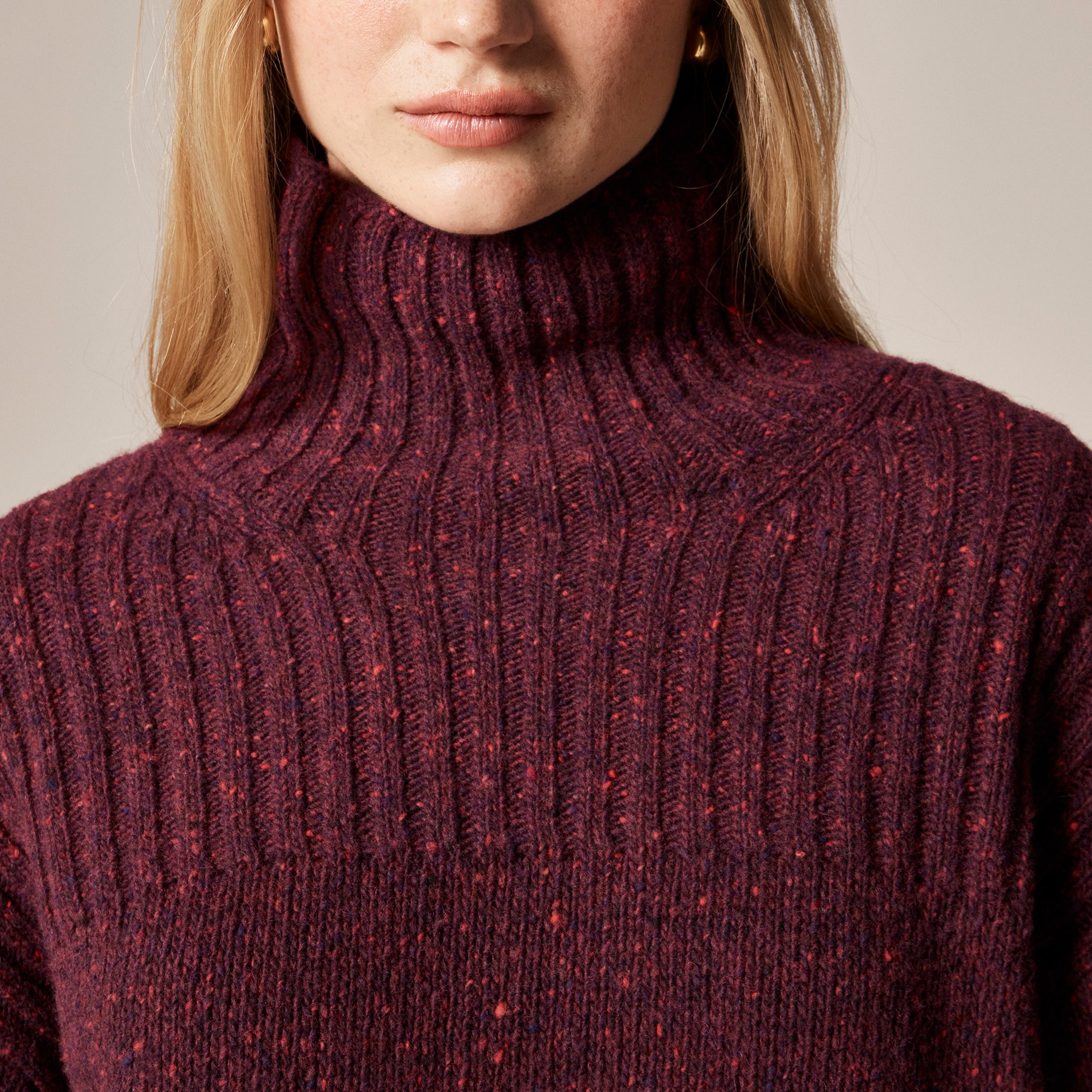 Ribbed turtleneck sweater in donegal wool blend
