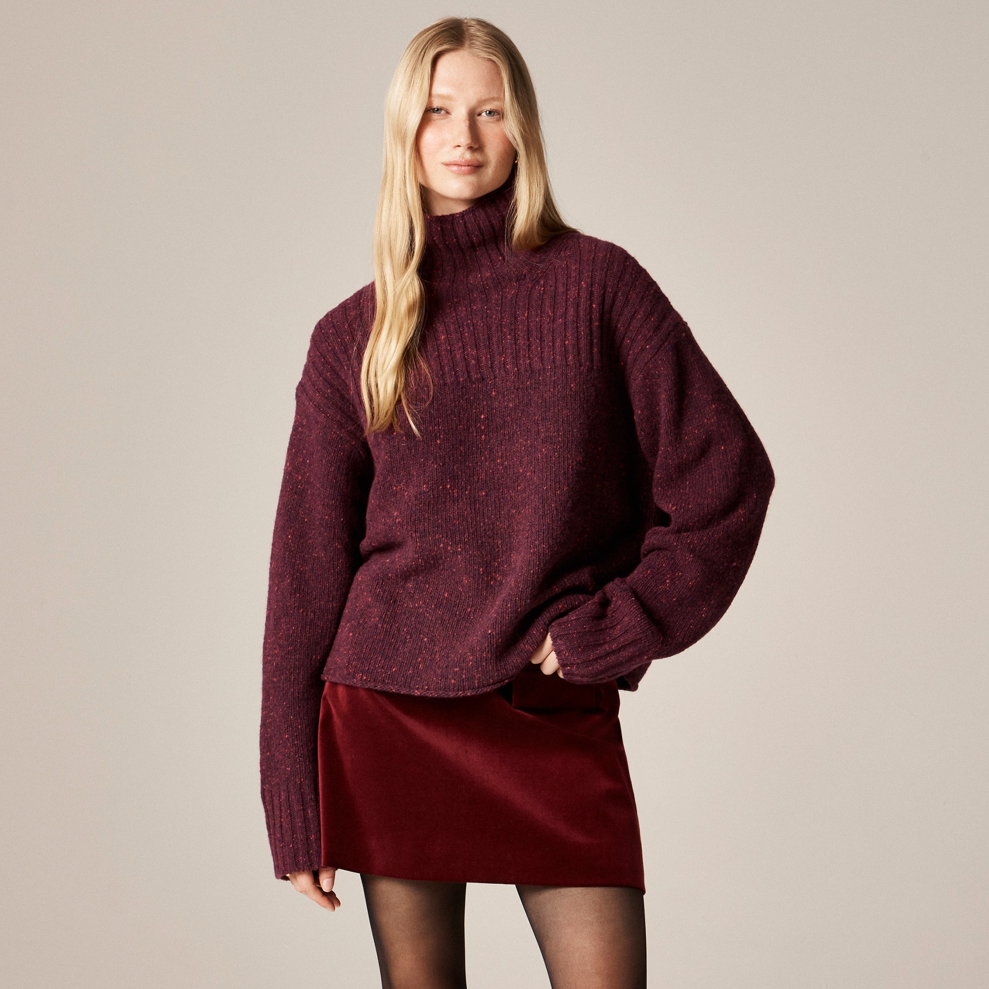  Ribbed turtleneck sweater in donegal wool blend